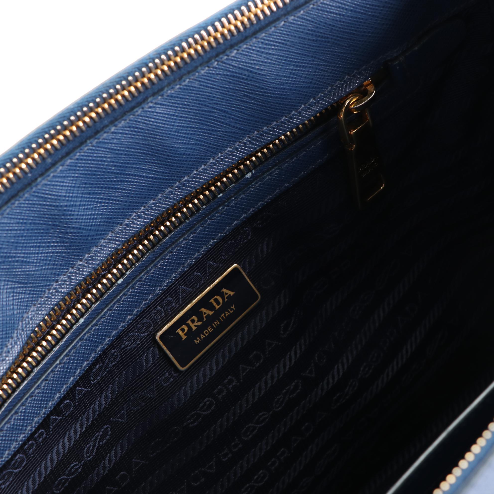Prada Galleria Small Double Zip Tote in Blue Saffiano Leather