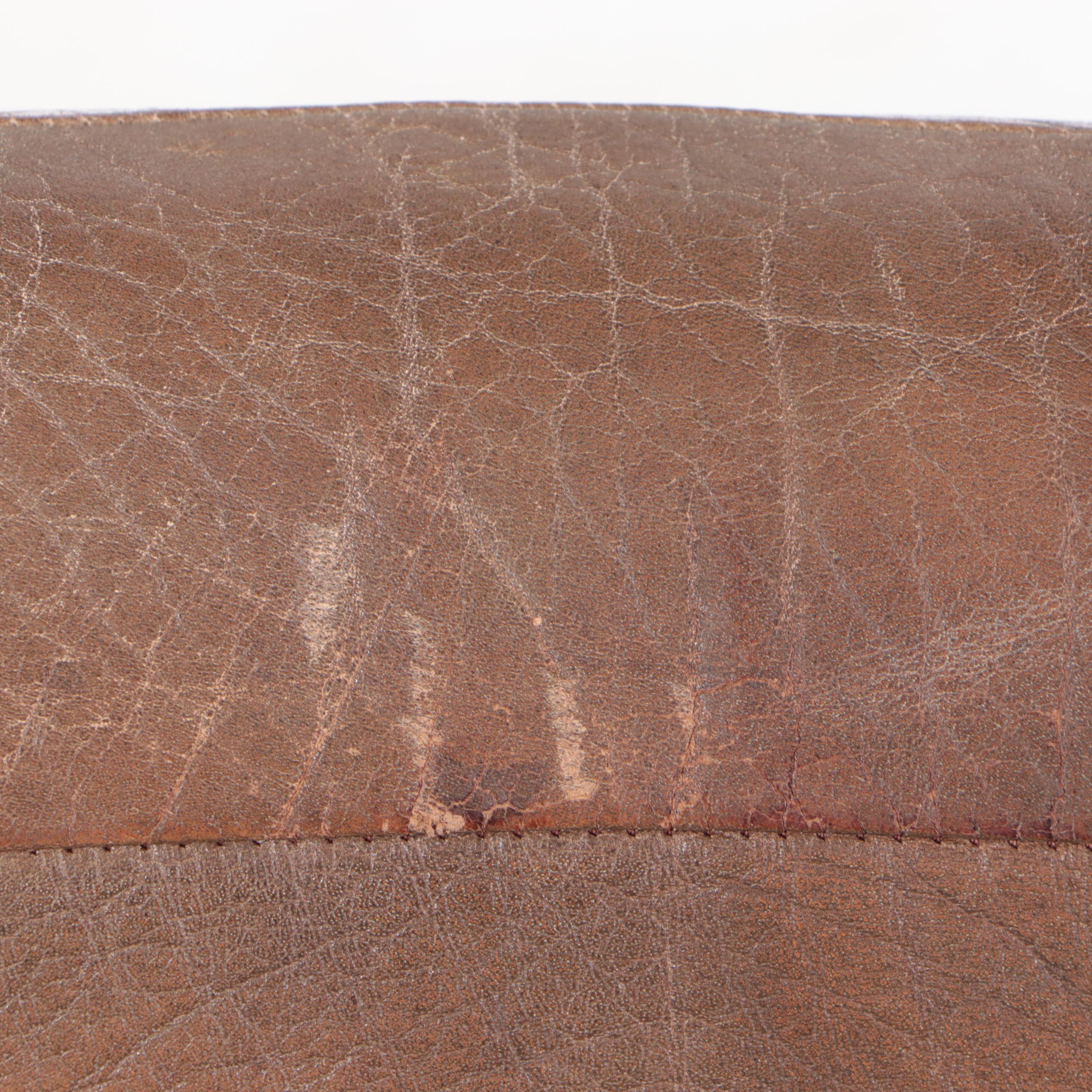 Scandinavian Brown Patchwork Leather Upholstered Lounge Chair