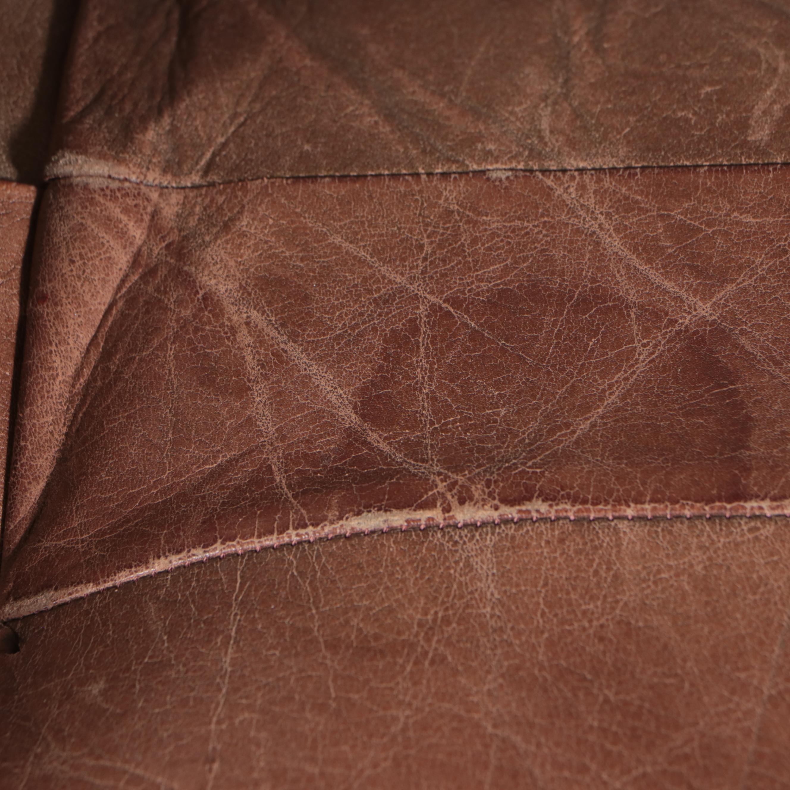 Scandinavian Brown Patchwork Leather Upholstered Lounge Chair