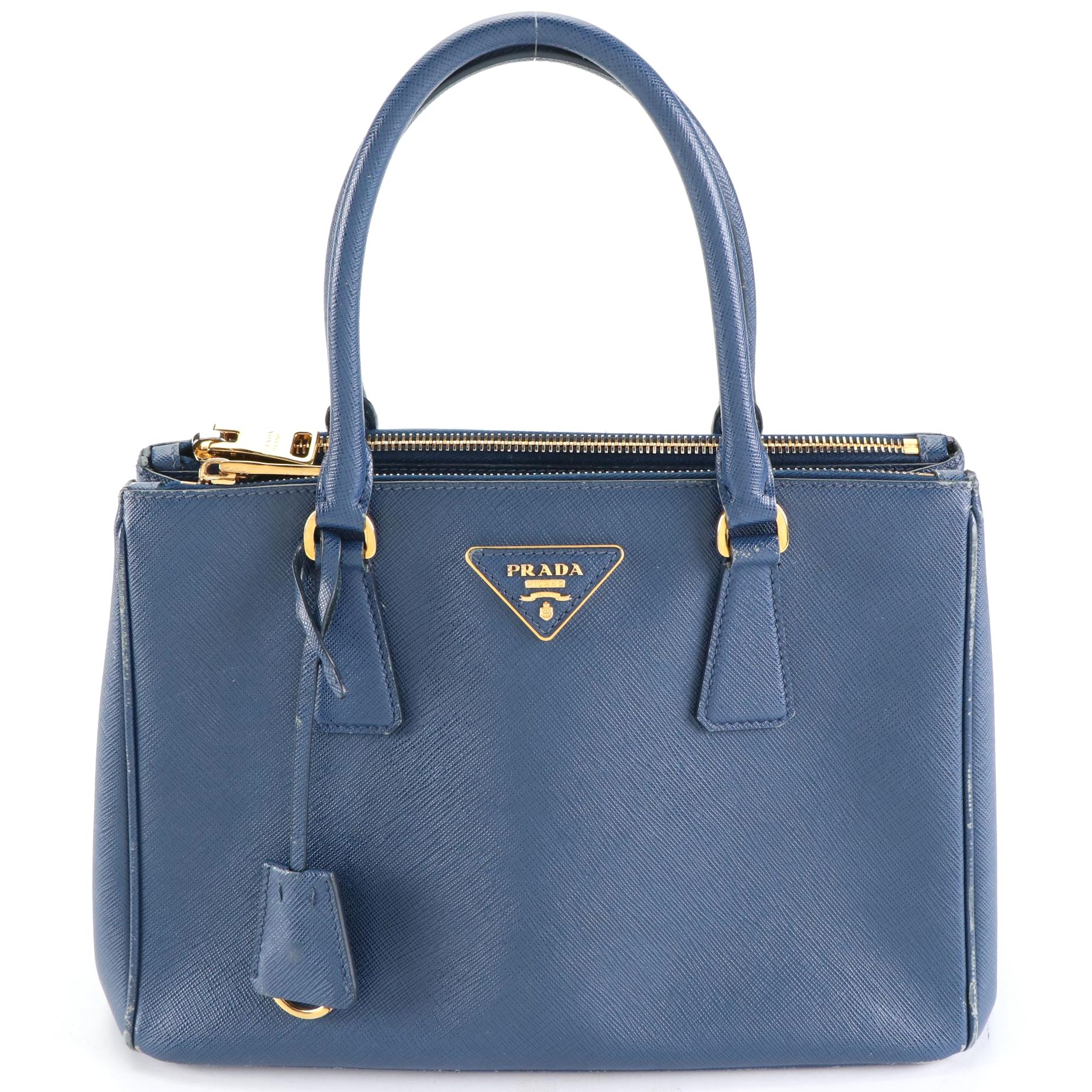 Prada Galleria Small Double Zip Tote in Blue Saffiano Leather