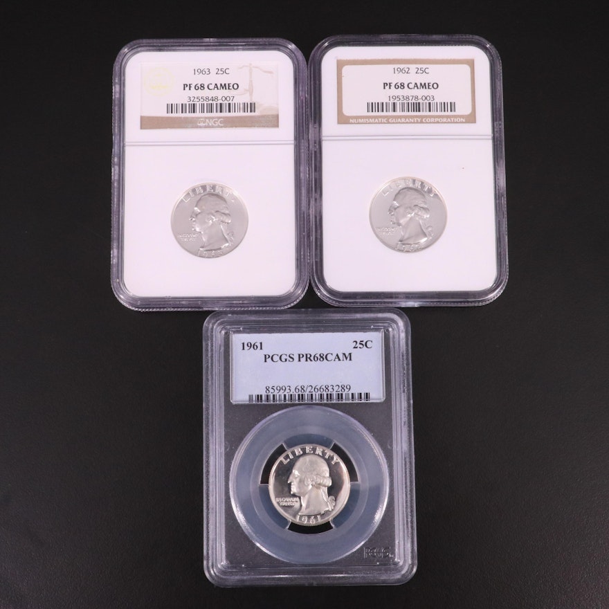 Three NGC and PCGS Graded Proof Silver Washington Quarters