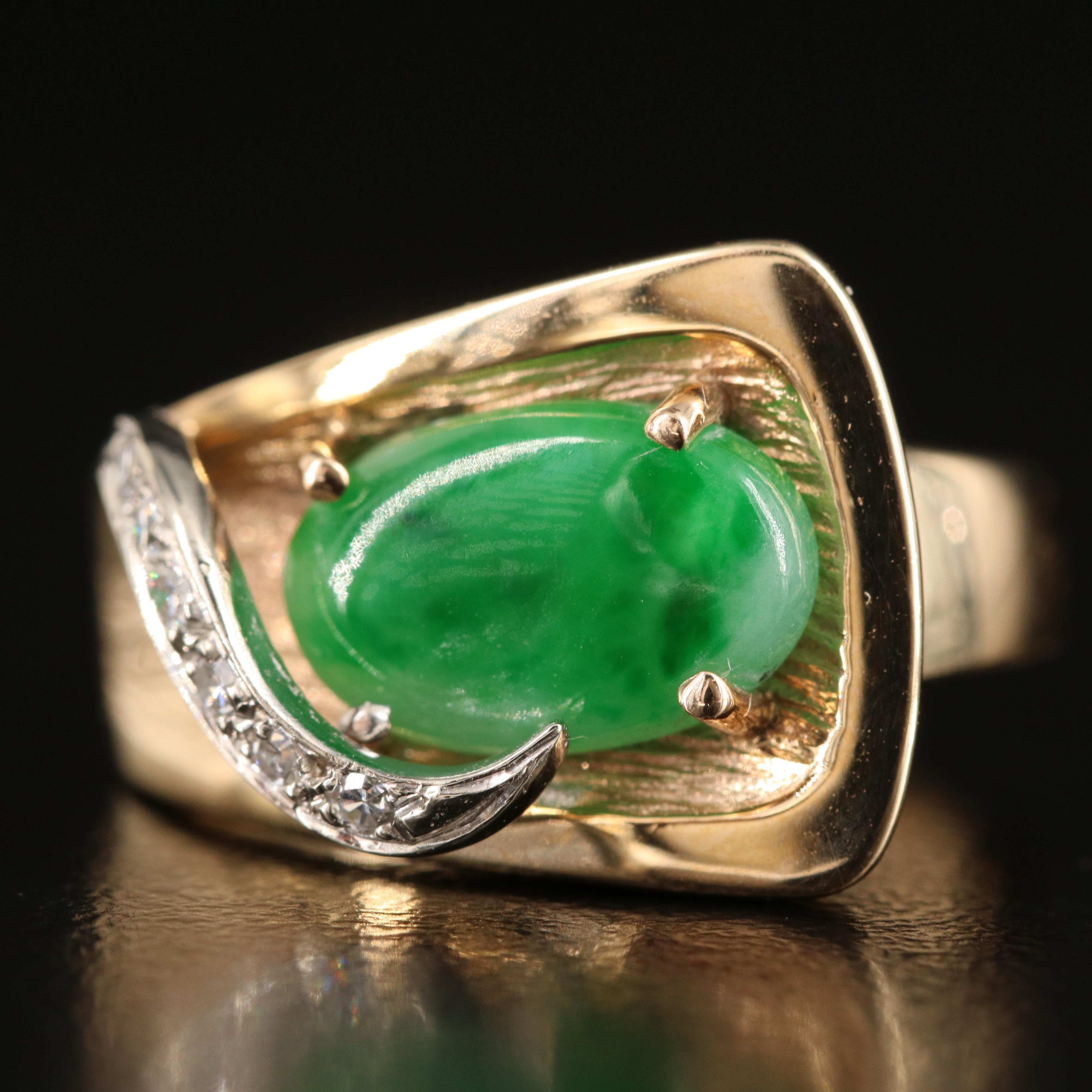 14K Jadeite and Diamond Ring