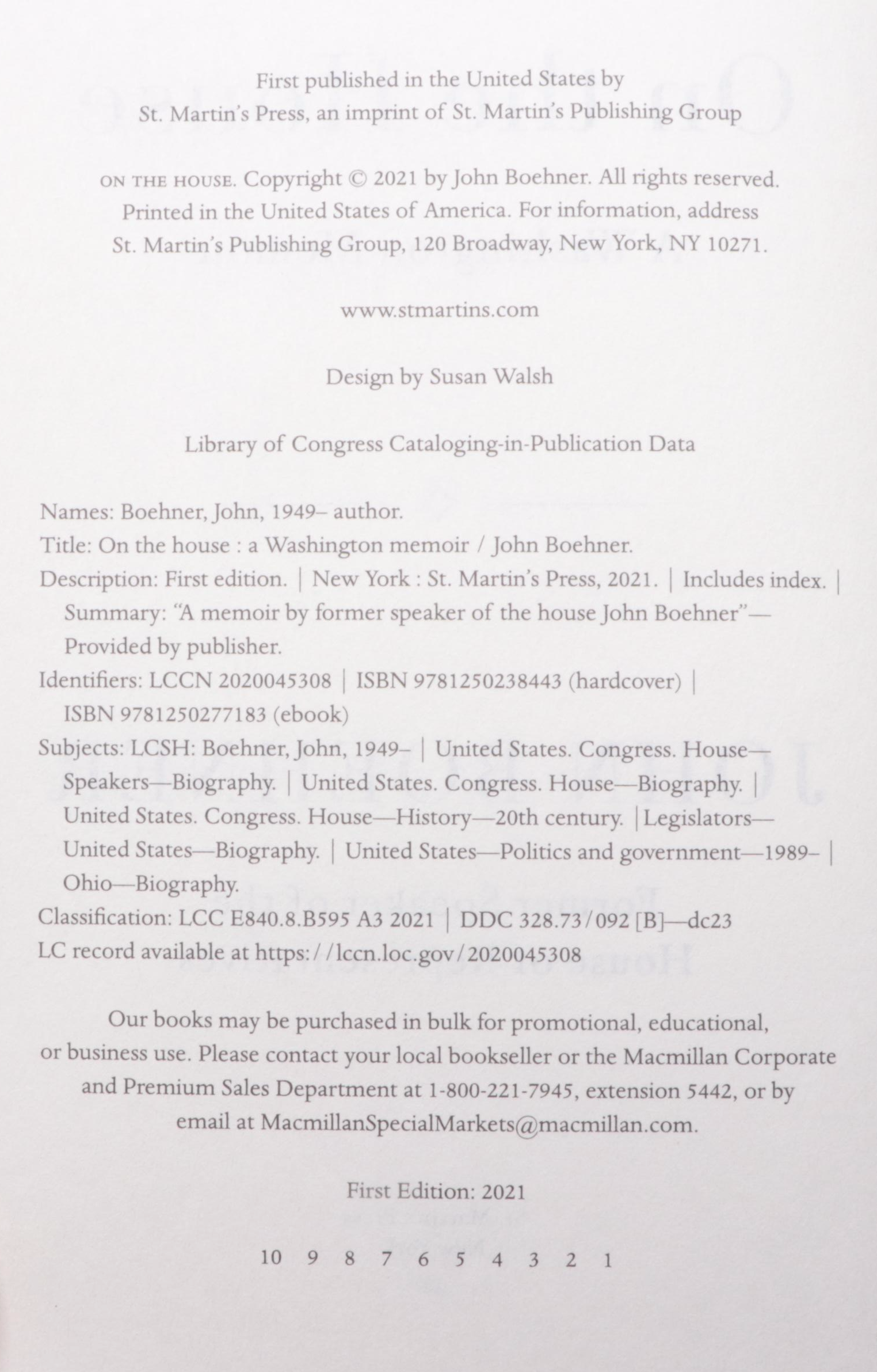 First Edition "On the House" by John Boehner and More Nonfiction Books