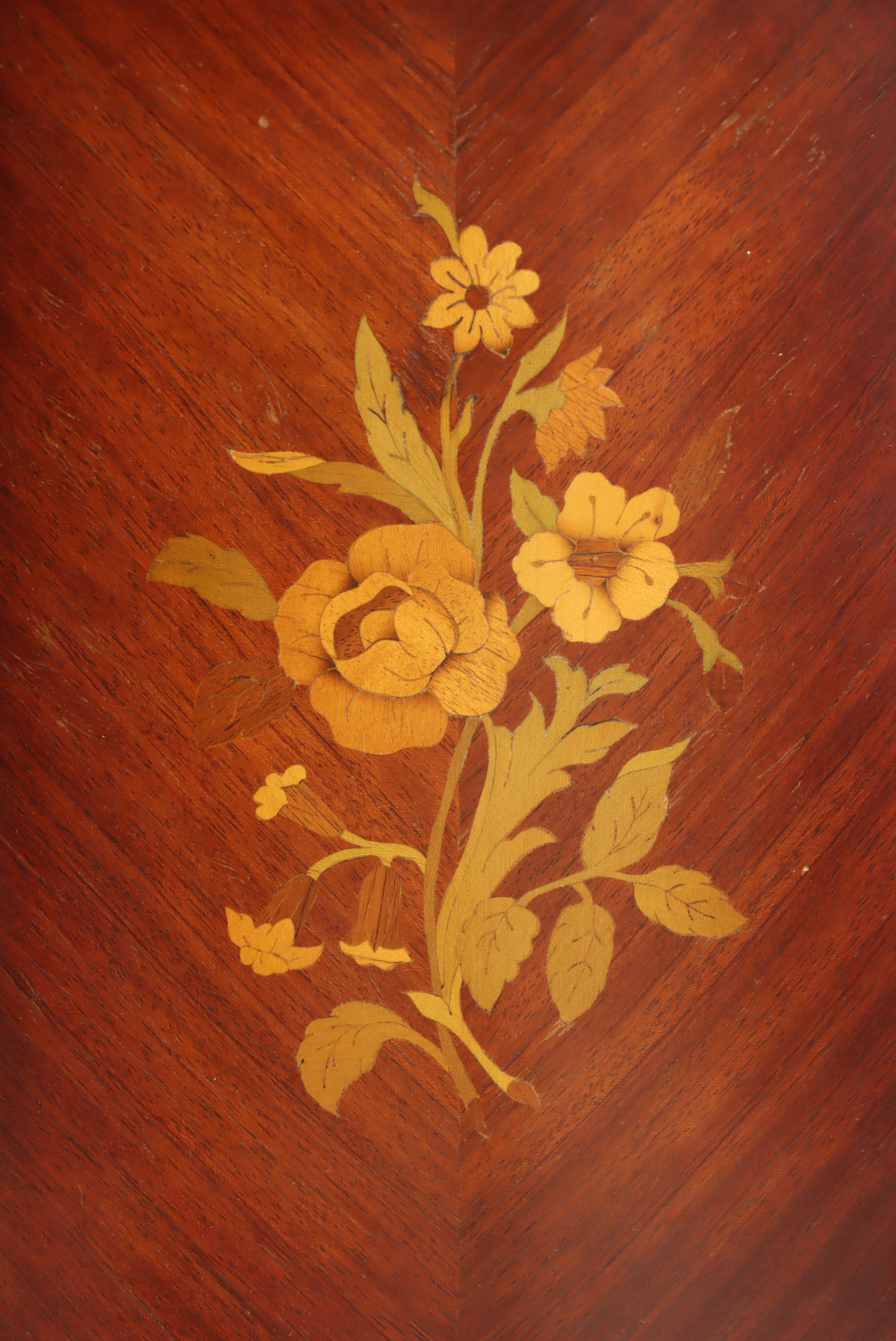 Louis XV Style Marquetry and Marble Top Demilune Petite Commode, 20th Century