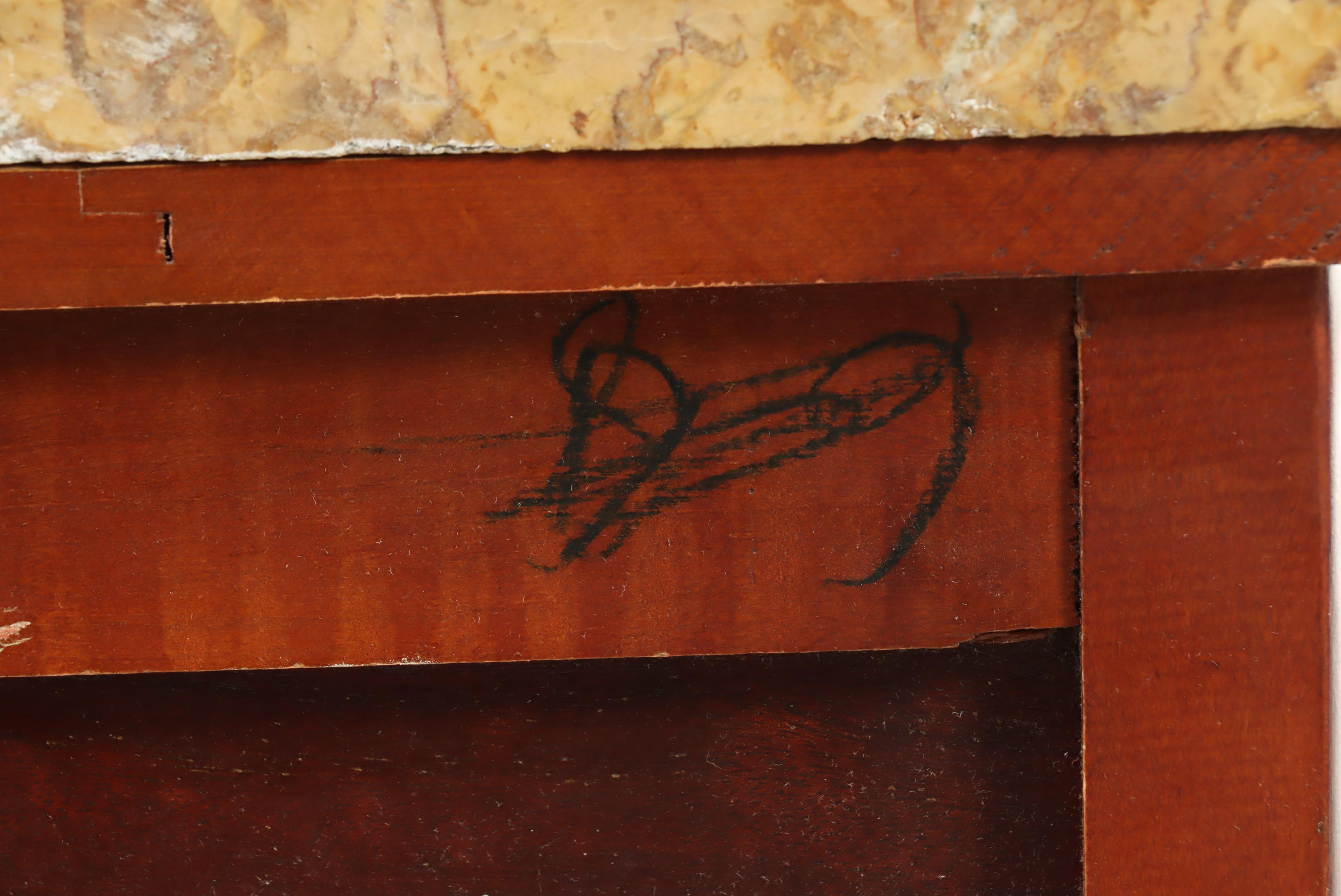 Louis XV Style Marquetry and Marble Top Demilune Petite Commode, 20th Century