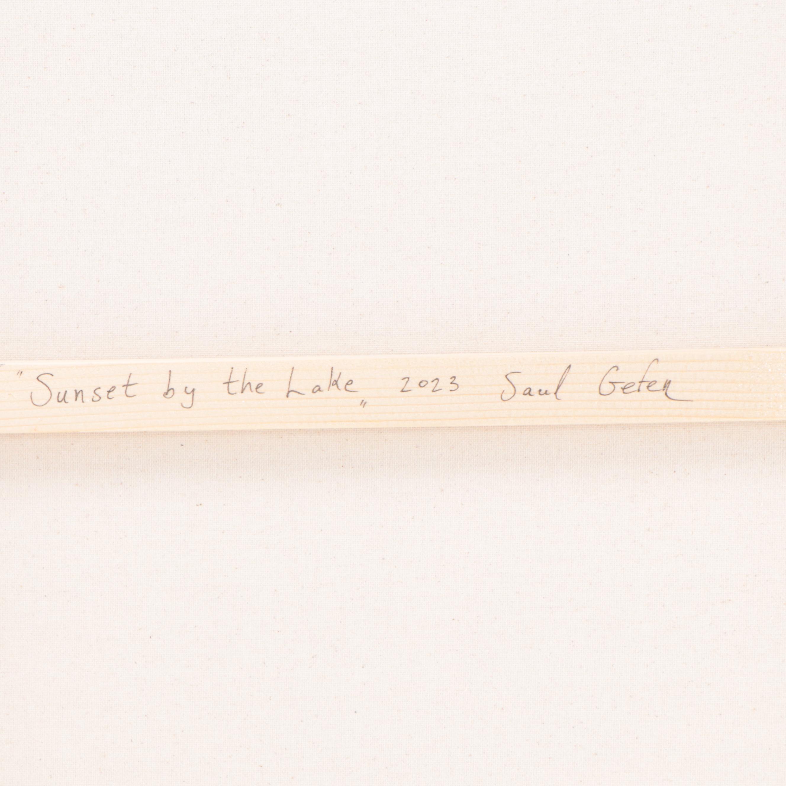 Saul Gefen Acrylic Painting "Sunset by the Lake," 2023