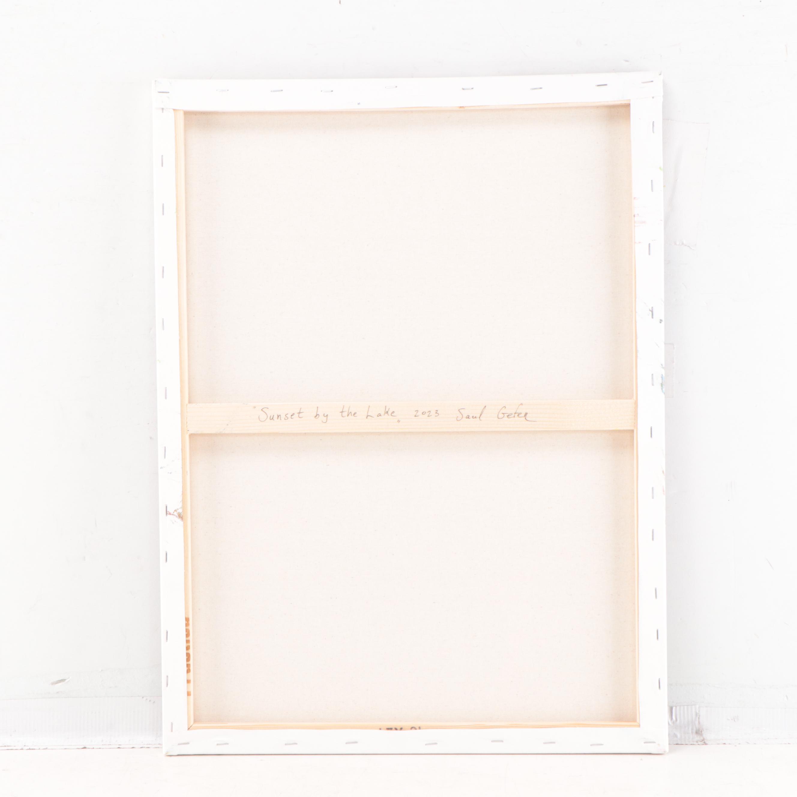 Saul Gefen Acrylic Painting "Sunset by the Lake," 2023