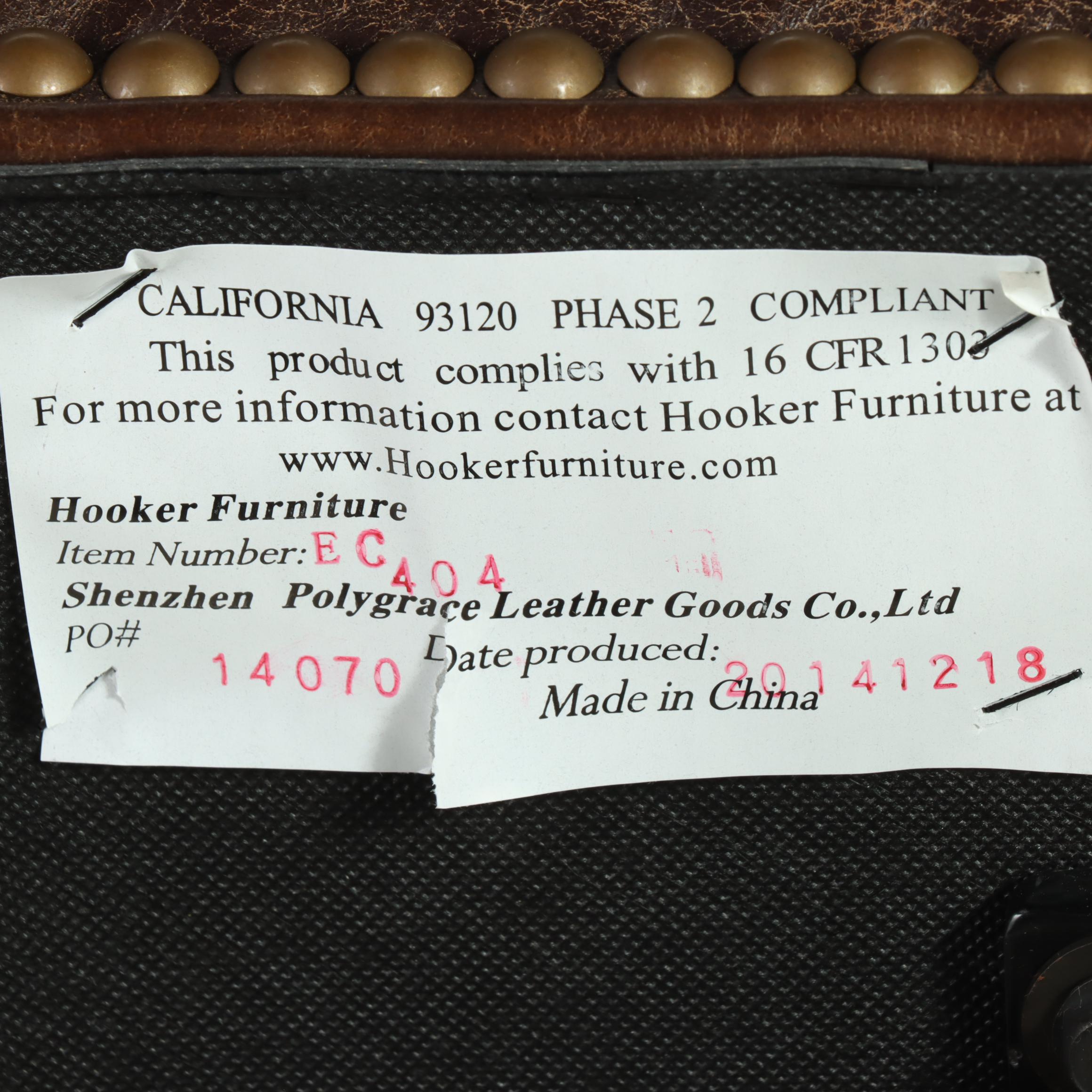 Hooker Furniture Brown Leather Swivel-Tilt Adjustable Desk Chair with Nailheads