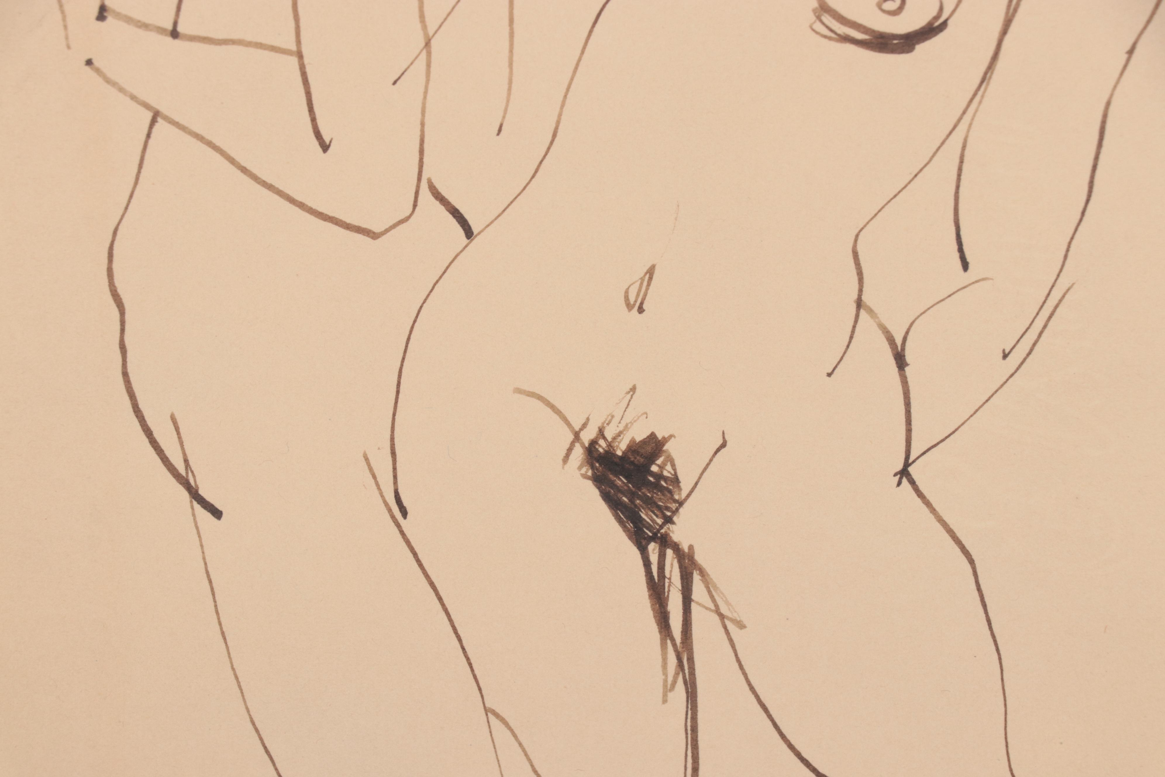 Walt Kuhn Ink Drawing "Two Nude Women Standing"