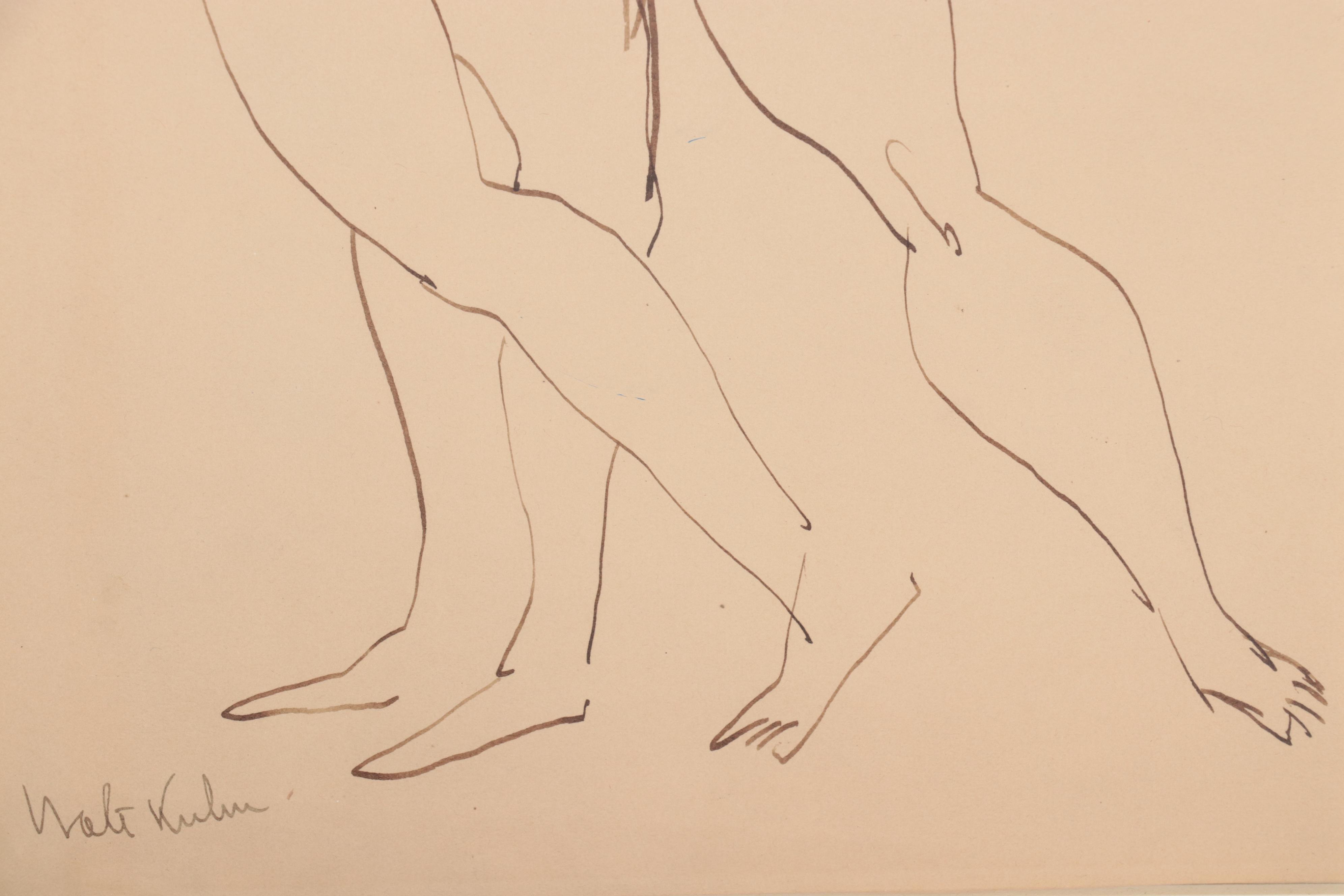Walt Kuhn Ink Drawing "Two Nude Women Standing"