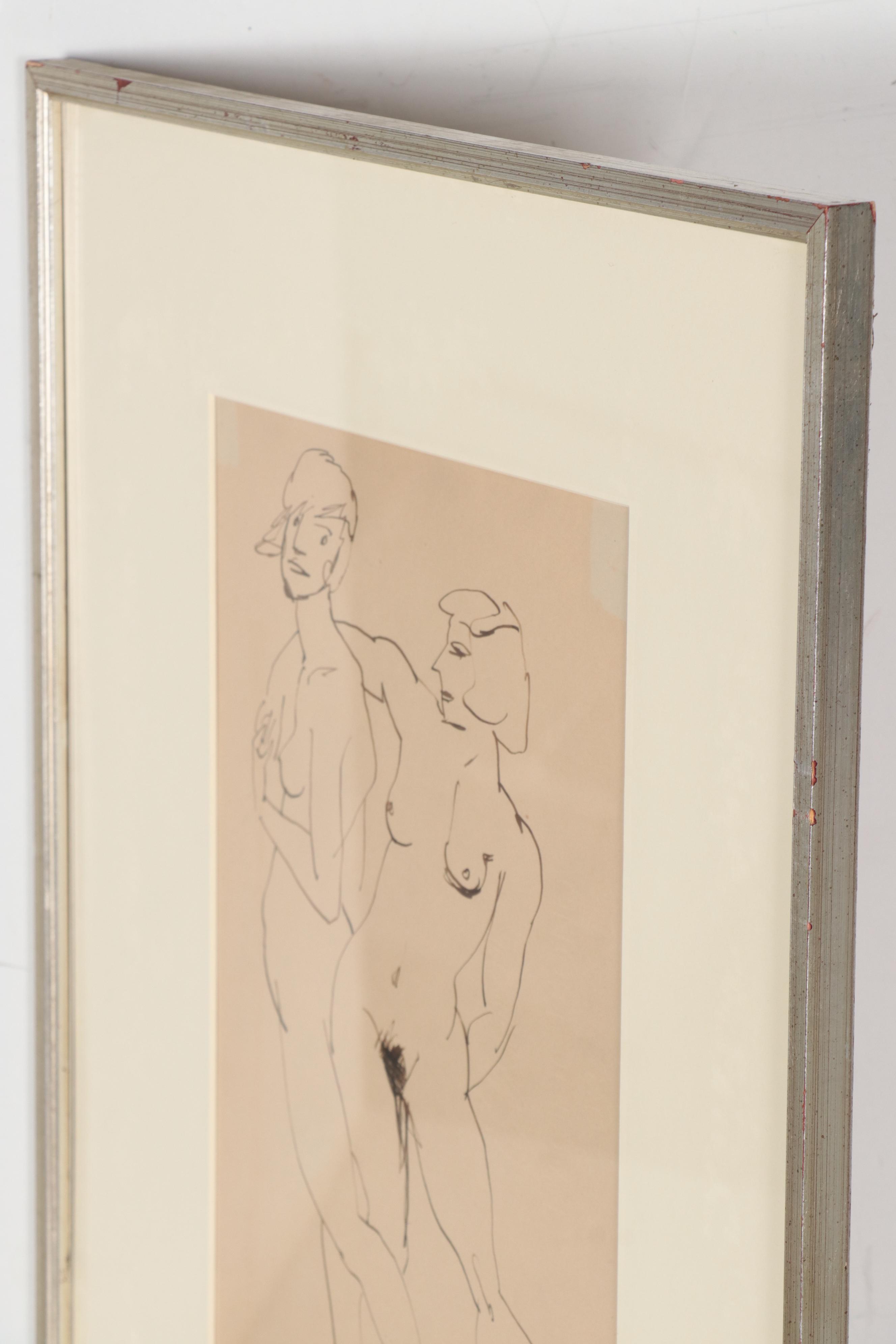 Walt Kuhn Ink Drawing "Two Nude Women Standing"