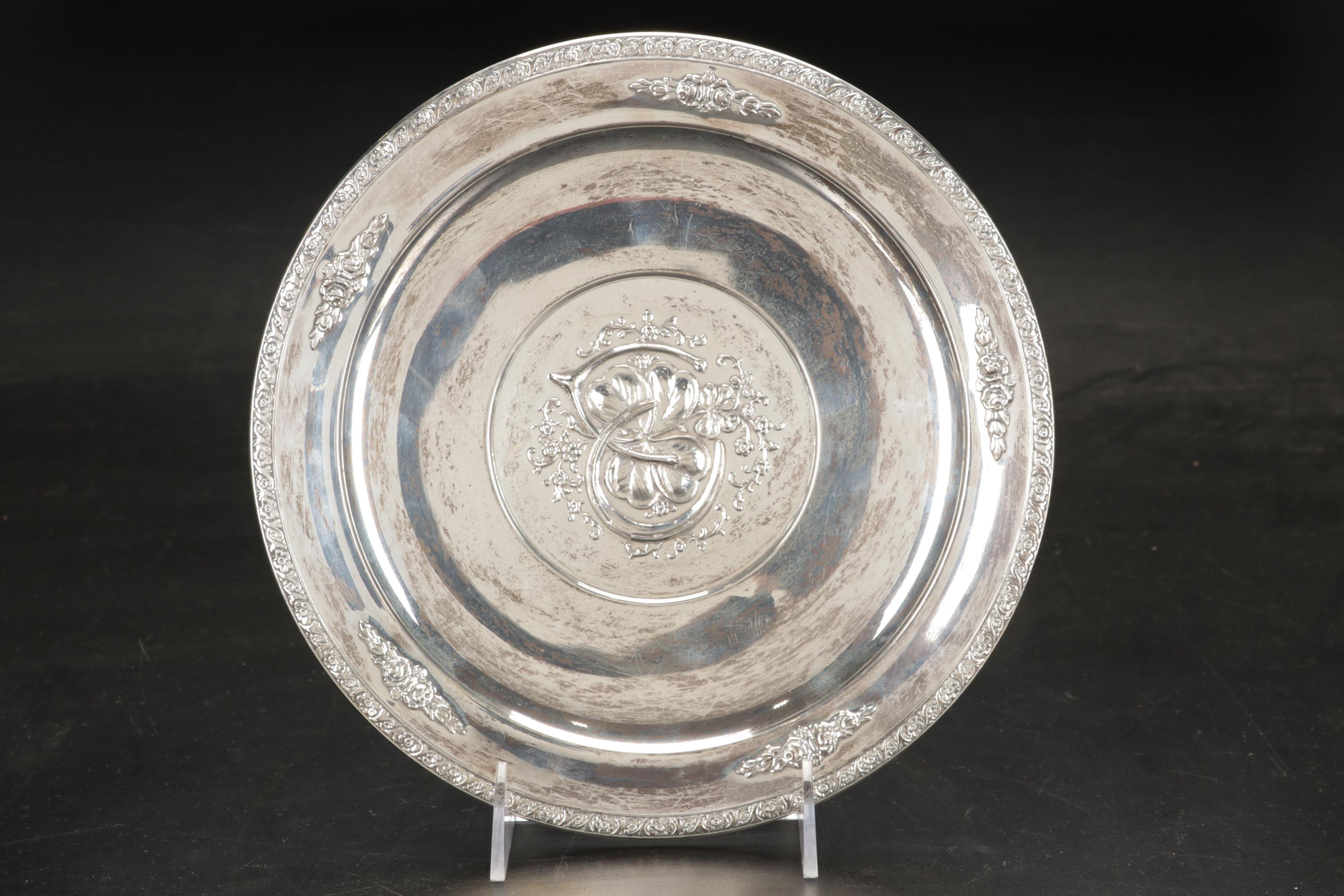 Hunt Silver Co. Lucky Sterling Silver Platter with Gorham and Other Tableware