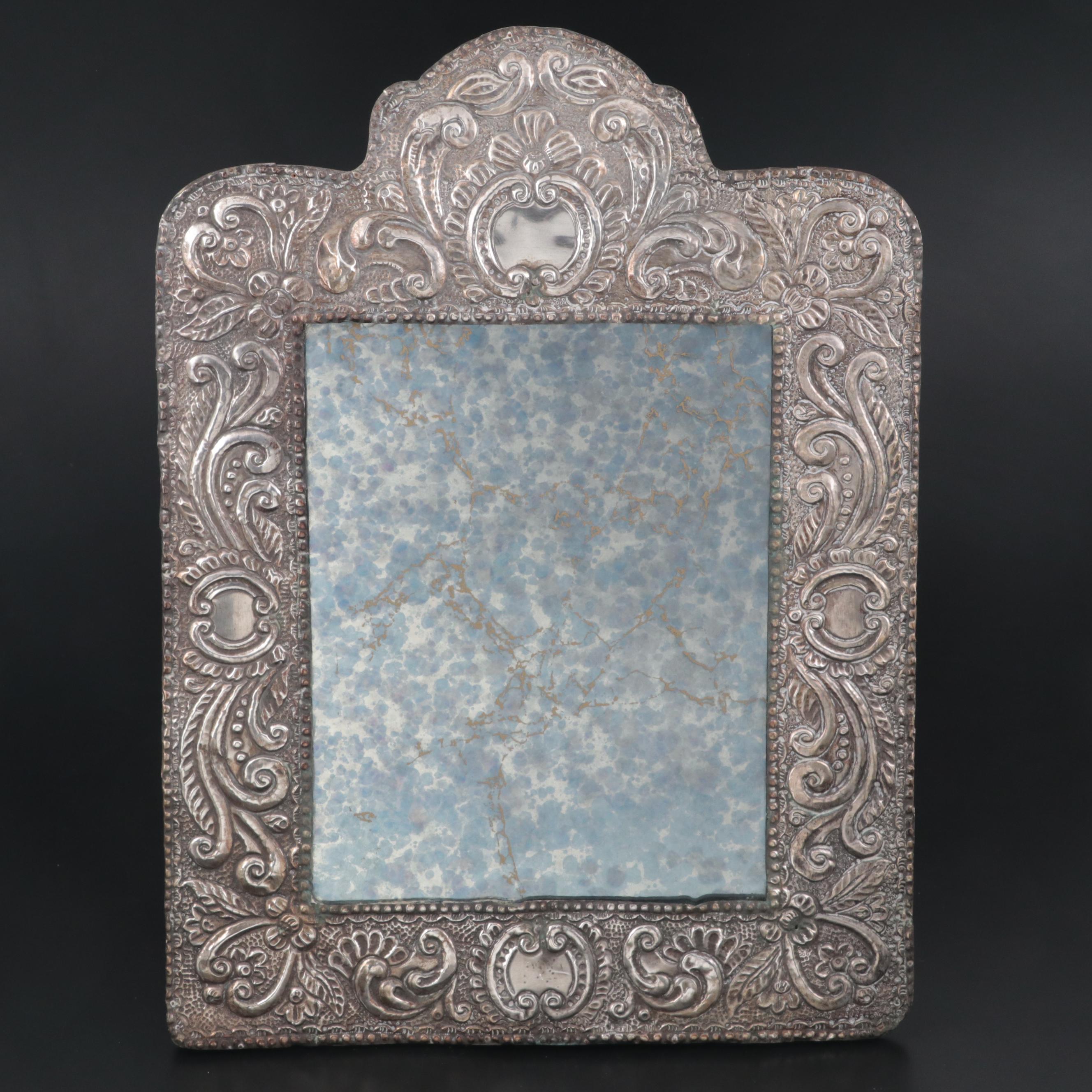Peruvian 800 Silver Repoussé Framed Easel Mirror