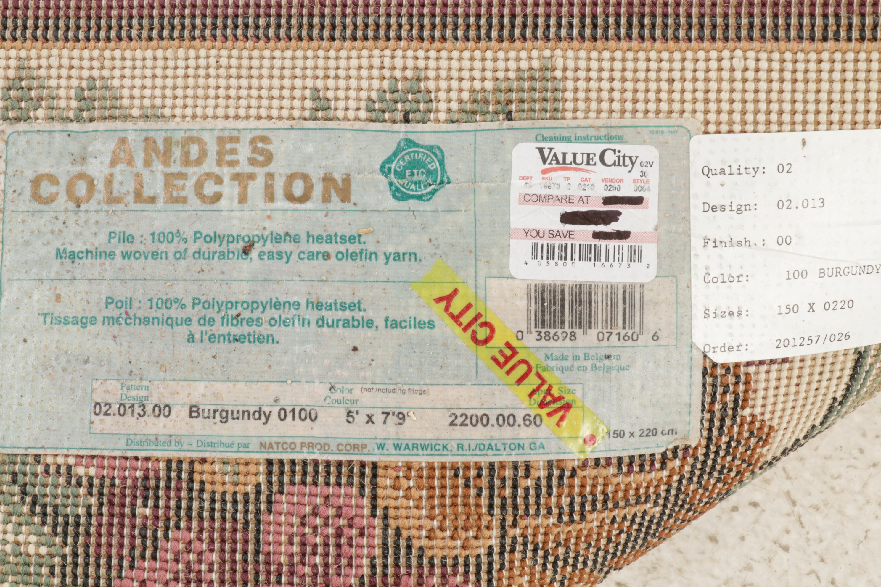 5' x 7'7 Machine Made Andes Collection Area Rug