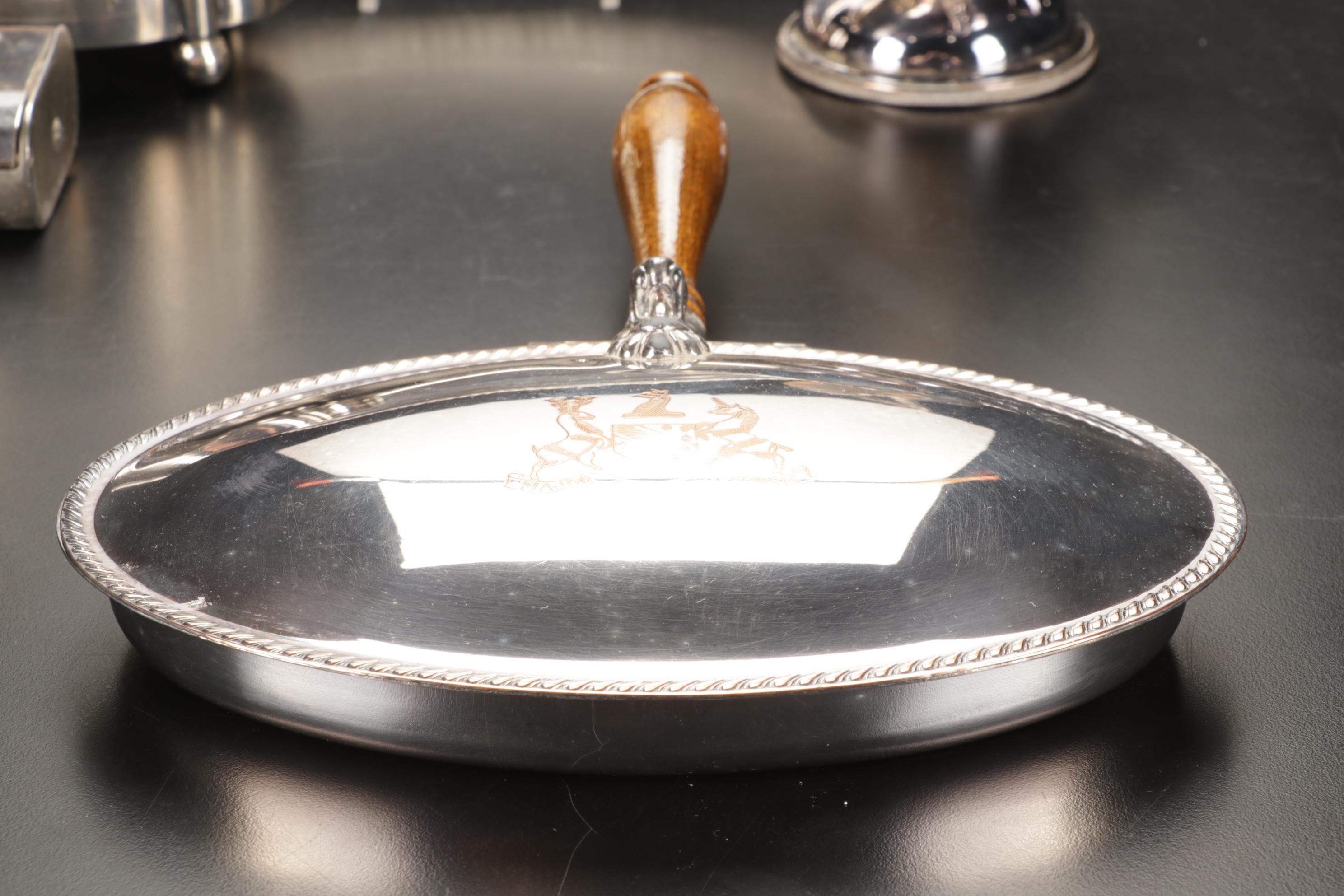 Silver Plate Biscuit Box, Scuttle Salt Cellar, Silent Butlers, and More