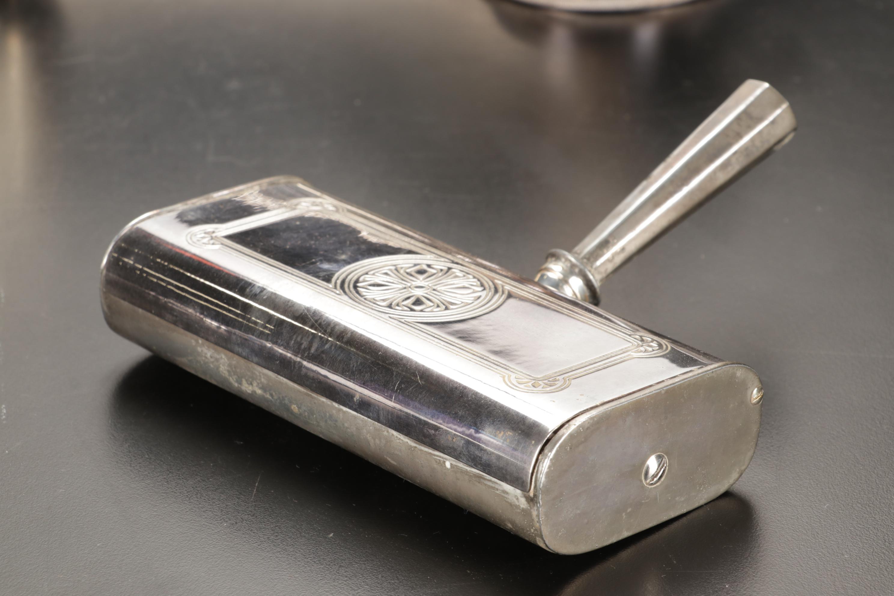 Silver Plate Biscuit Box, Scuttle Salt Cellar, Silent Butlers, and More