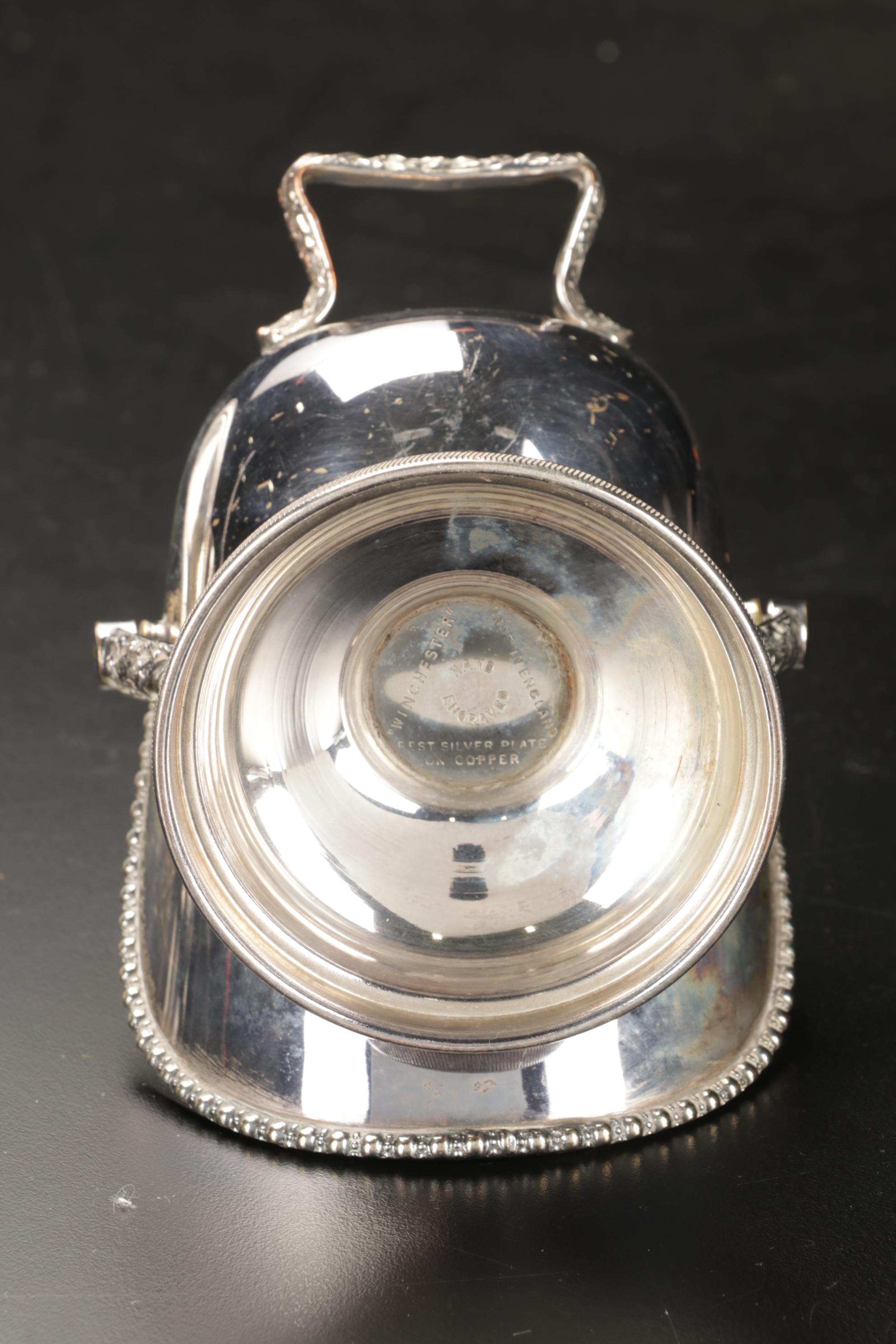Silver Plate Biscuit Box, Scuttle Salt Cellar, Silent Butlers, and More