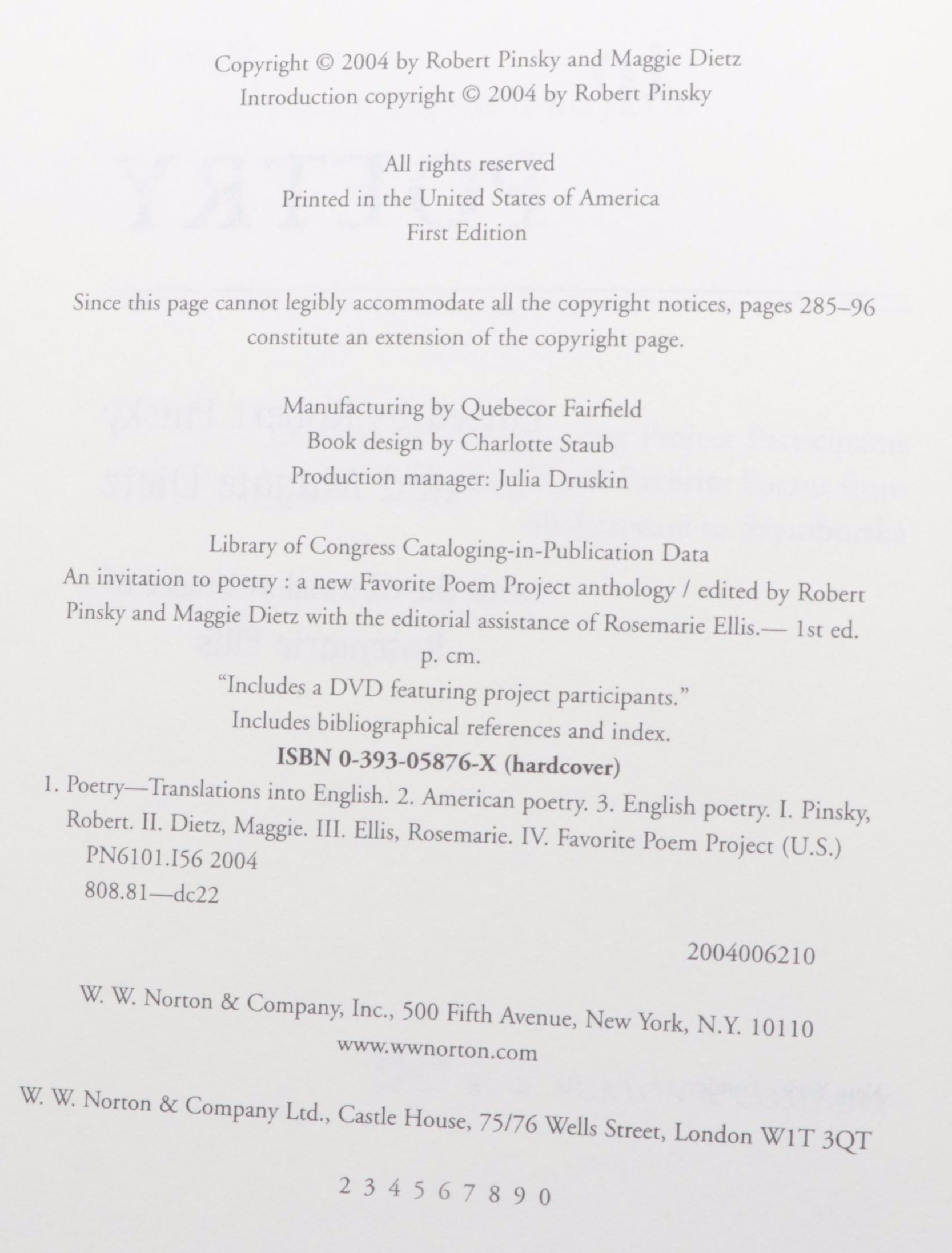 First Edition "An Invitation to Poetry" by Robert Pinsky and More Books