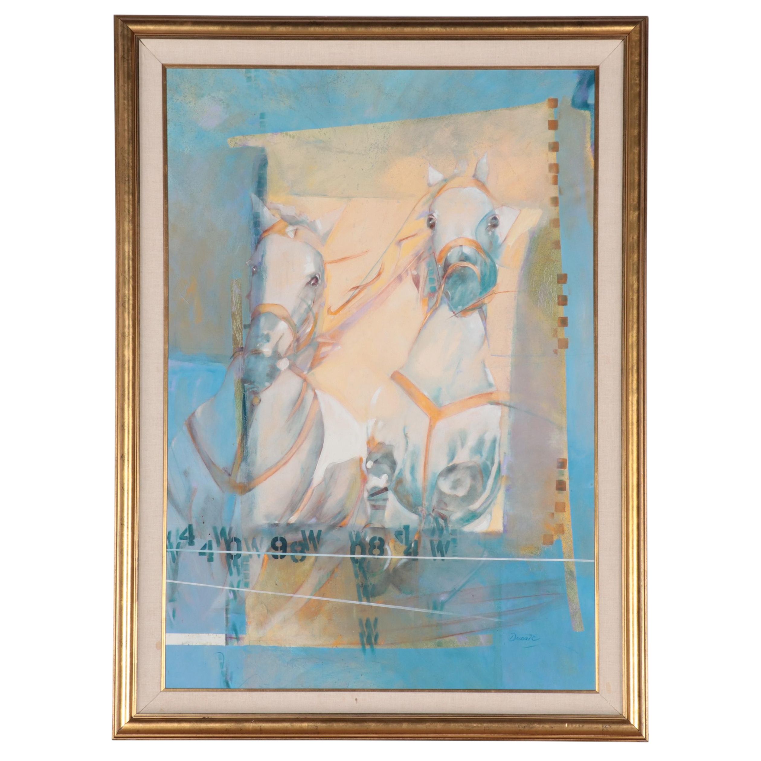 Dalva Duarte Large-Scale Oil Painting of Galloping Horses, Circa 1989