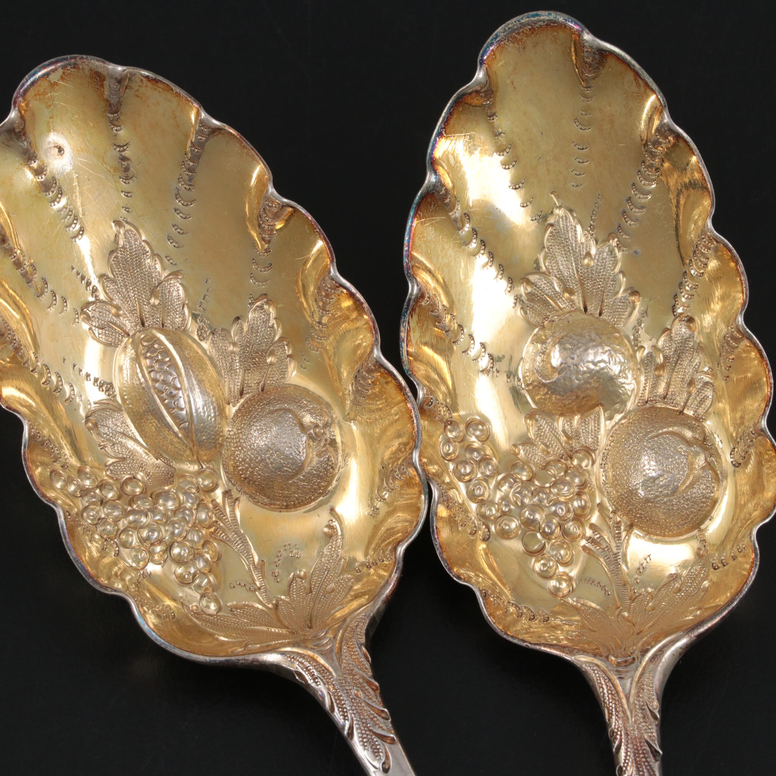 English Sterling Silver Berry Spoons, 1782 with Godinger Silver Plate Spoons