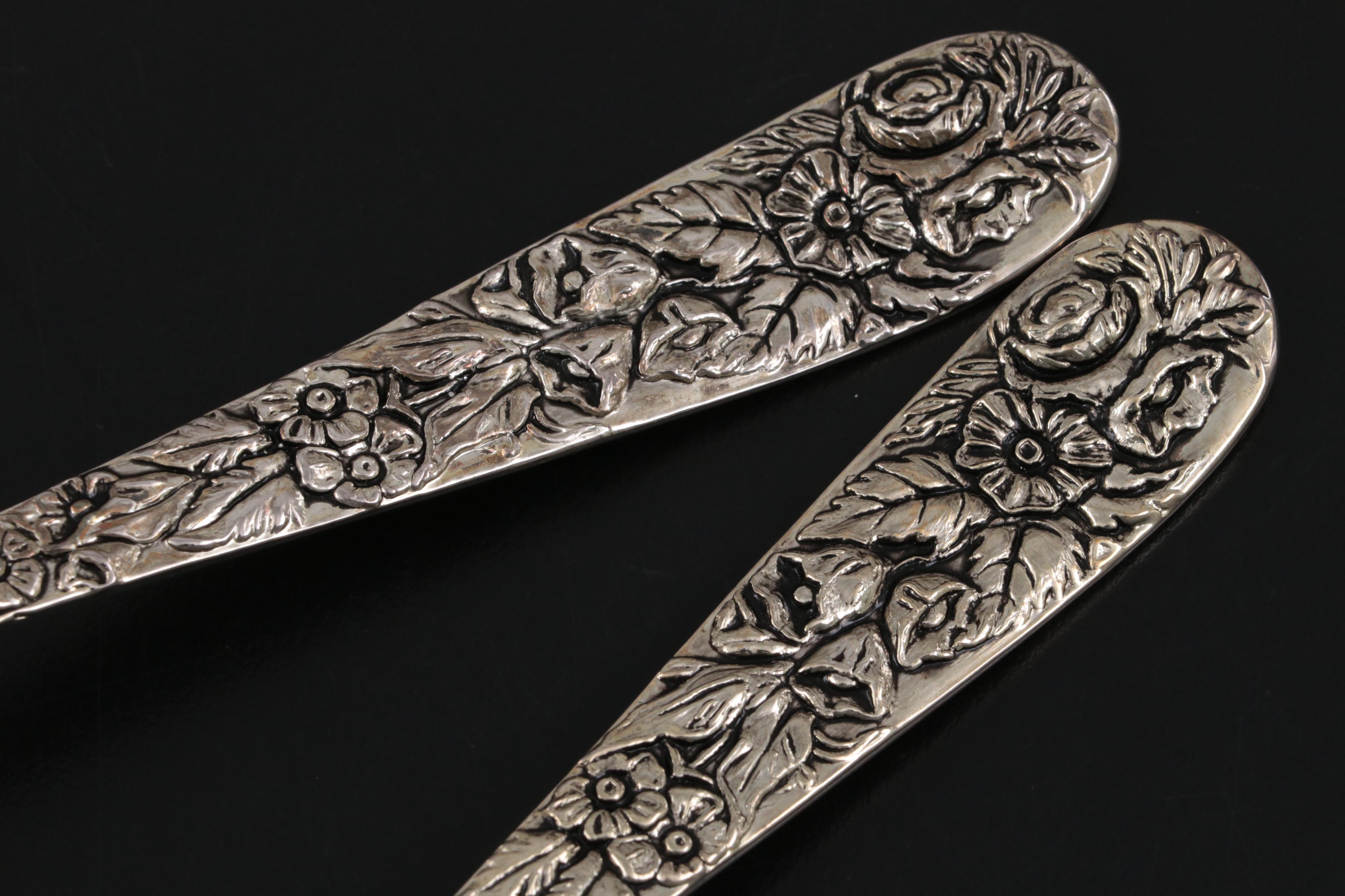 English Sterling Silver Berry Spoons, 1782 with Godinger Silver Plate Spoons
