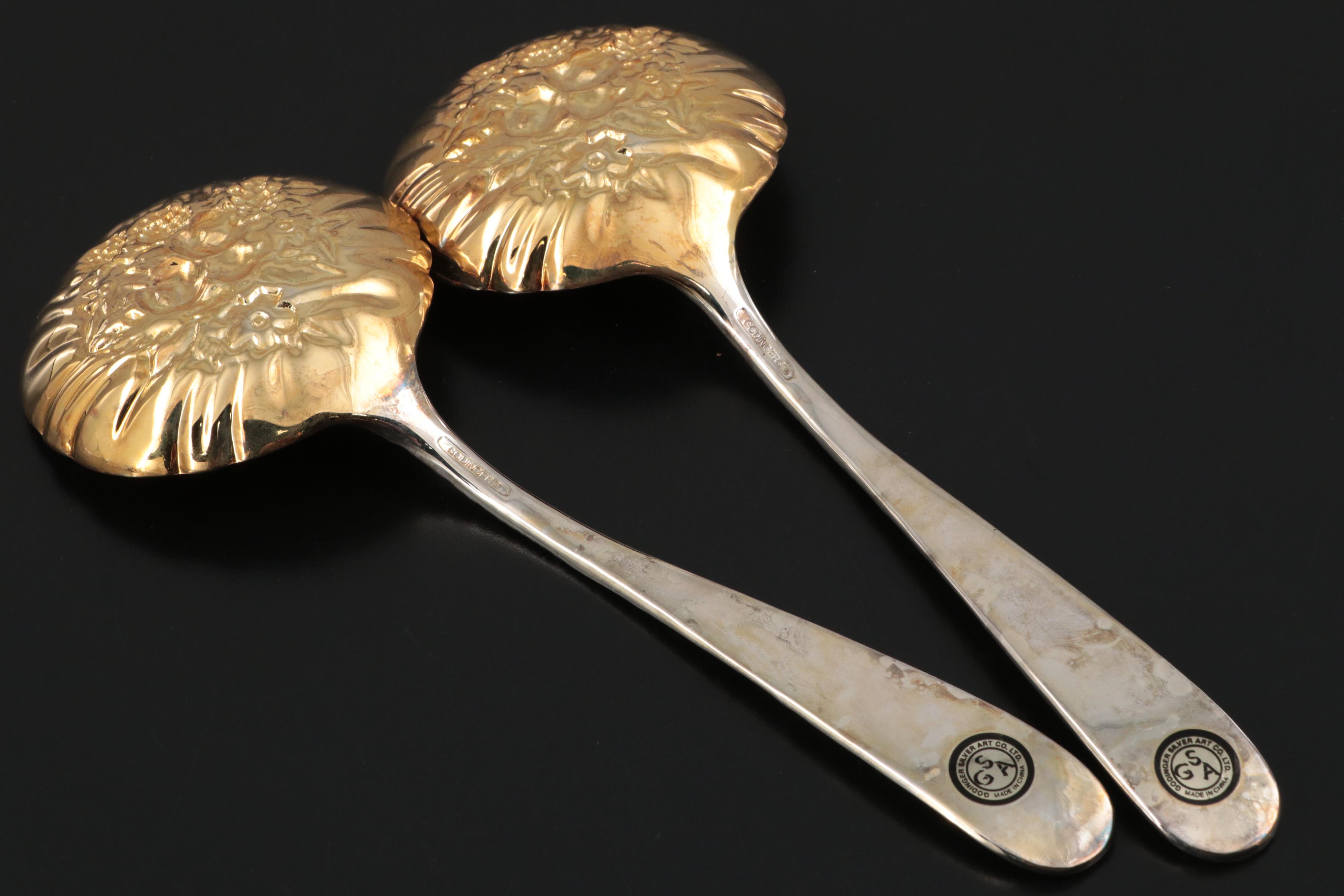 English Sterling Silver Berry Spoons, 1782 with Godinger Silver Plate Spoons