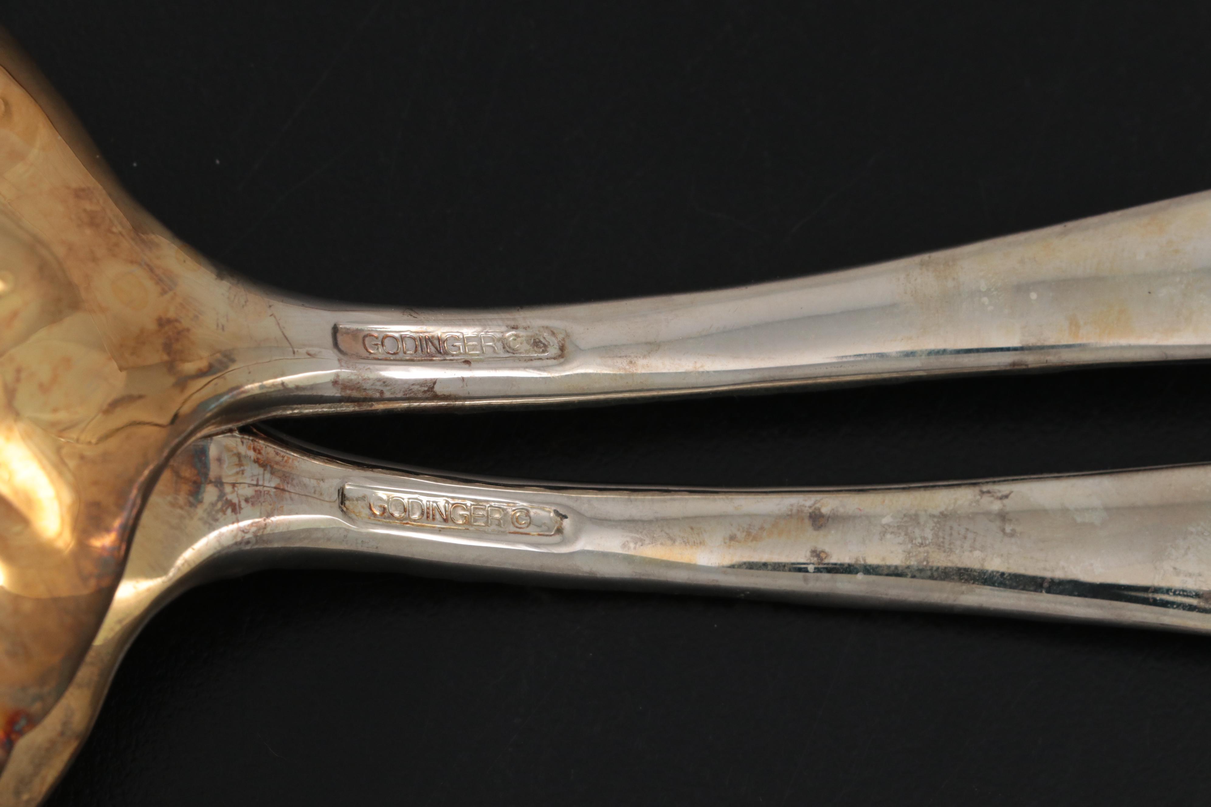 English Sterling Silver Berry Spoons, 1782 with Godinger Silver Plate Spoons