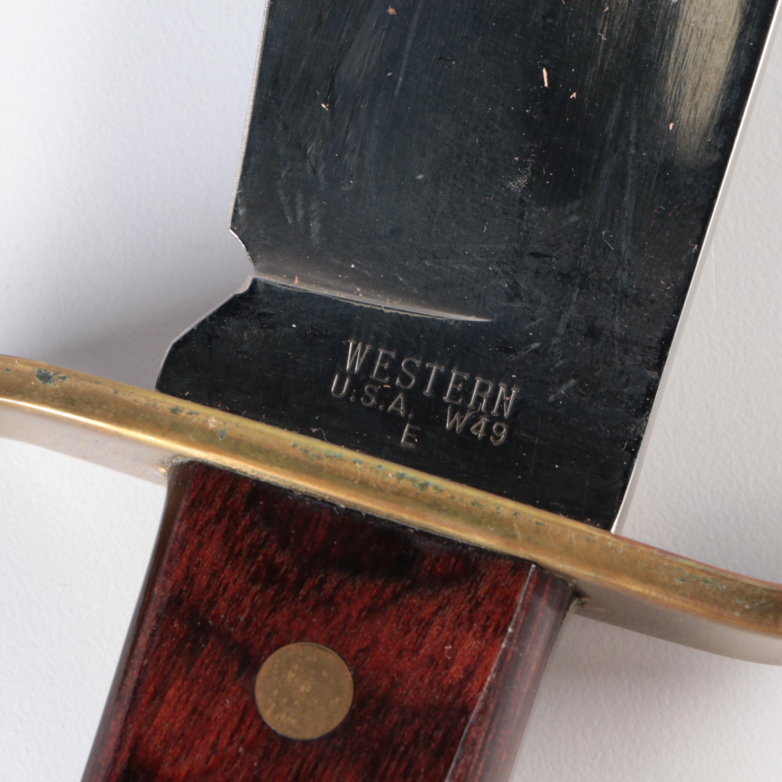 Western Bowie Knife with Leather Sheath