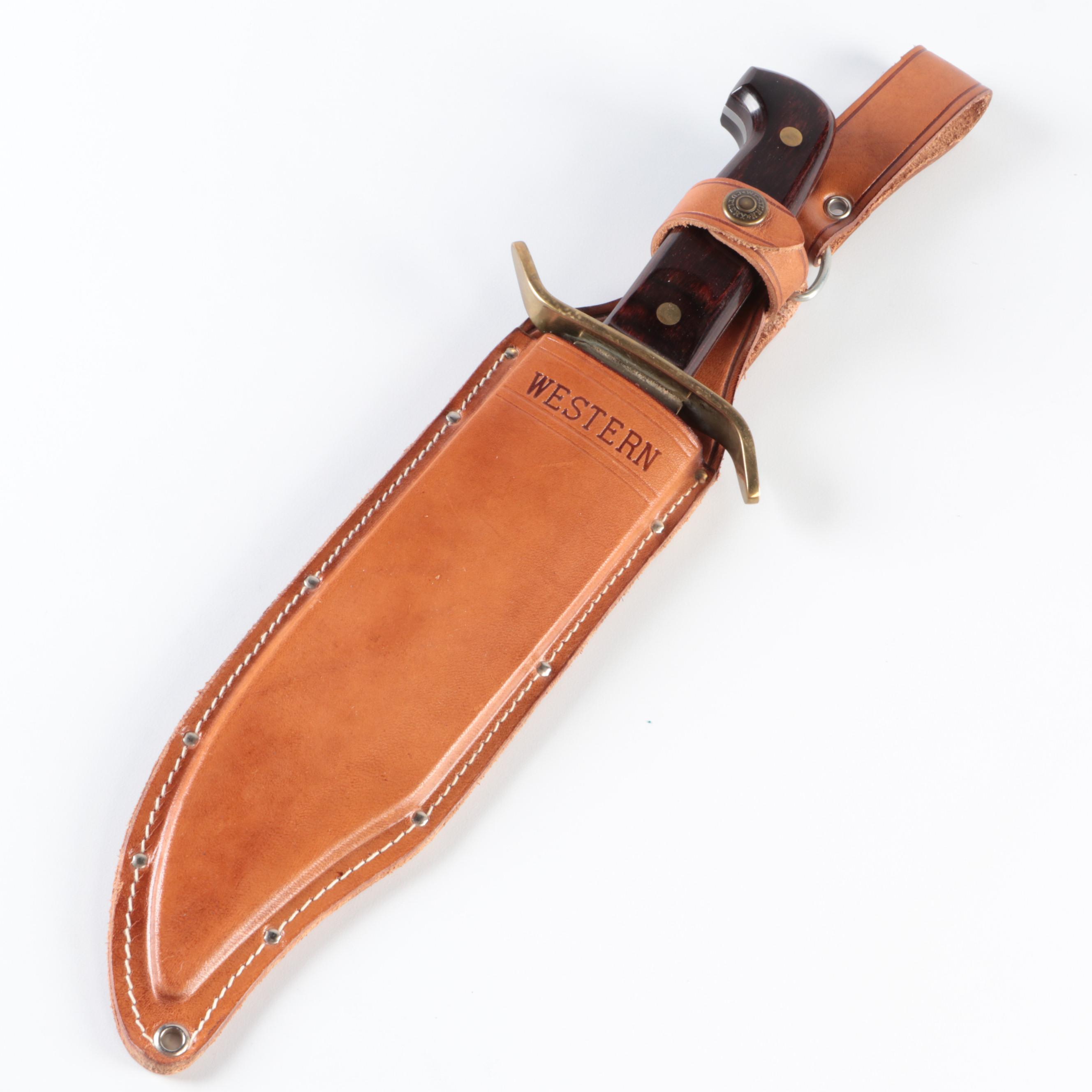 Western Bowie Knife with Leather Sheath