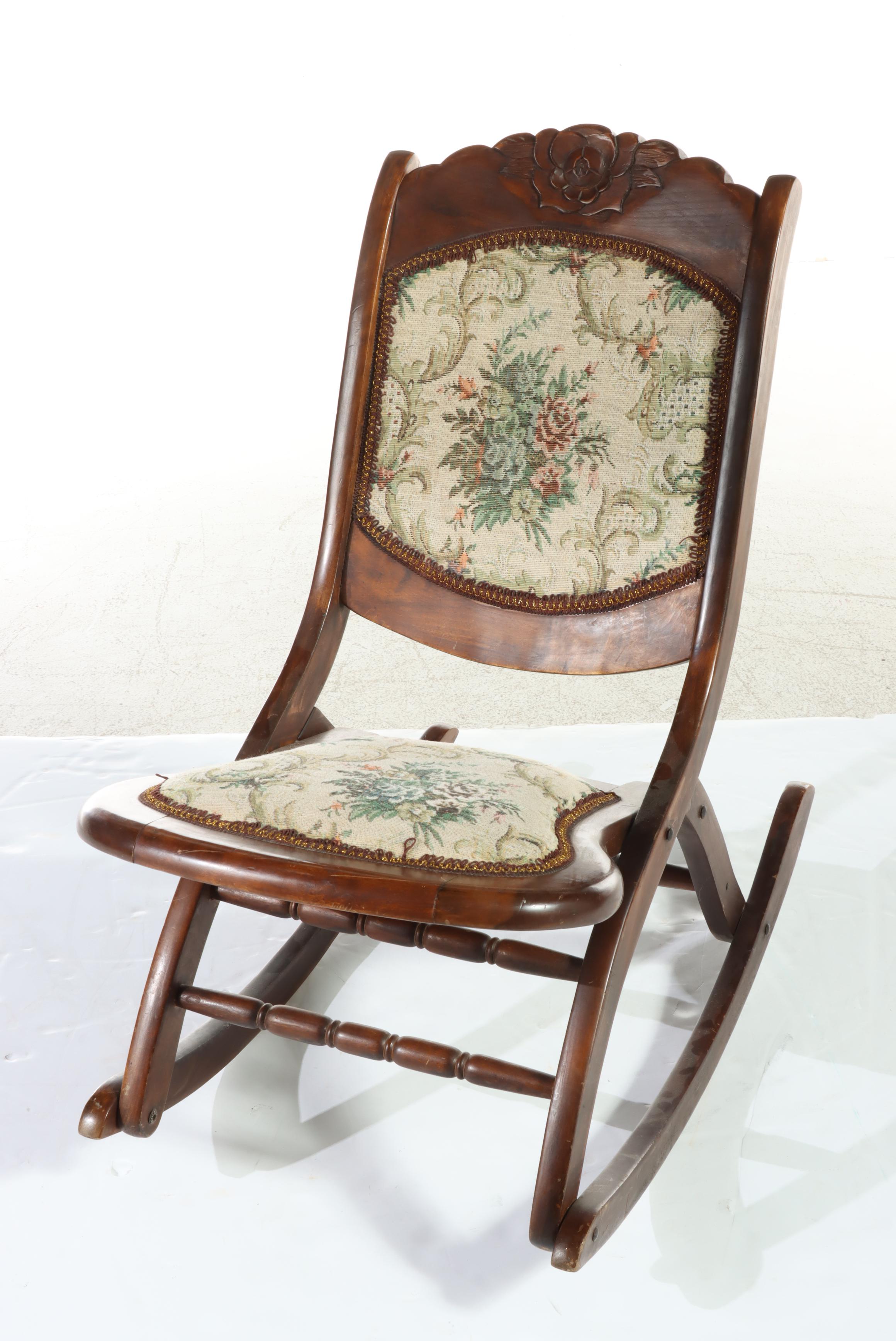 Victorian Oak Rocker Plus Folding Example, Late 19th Century and Later
