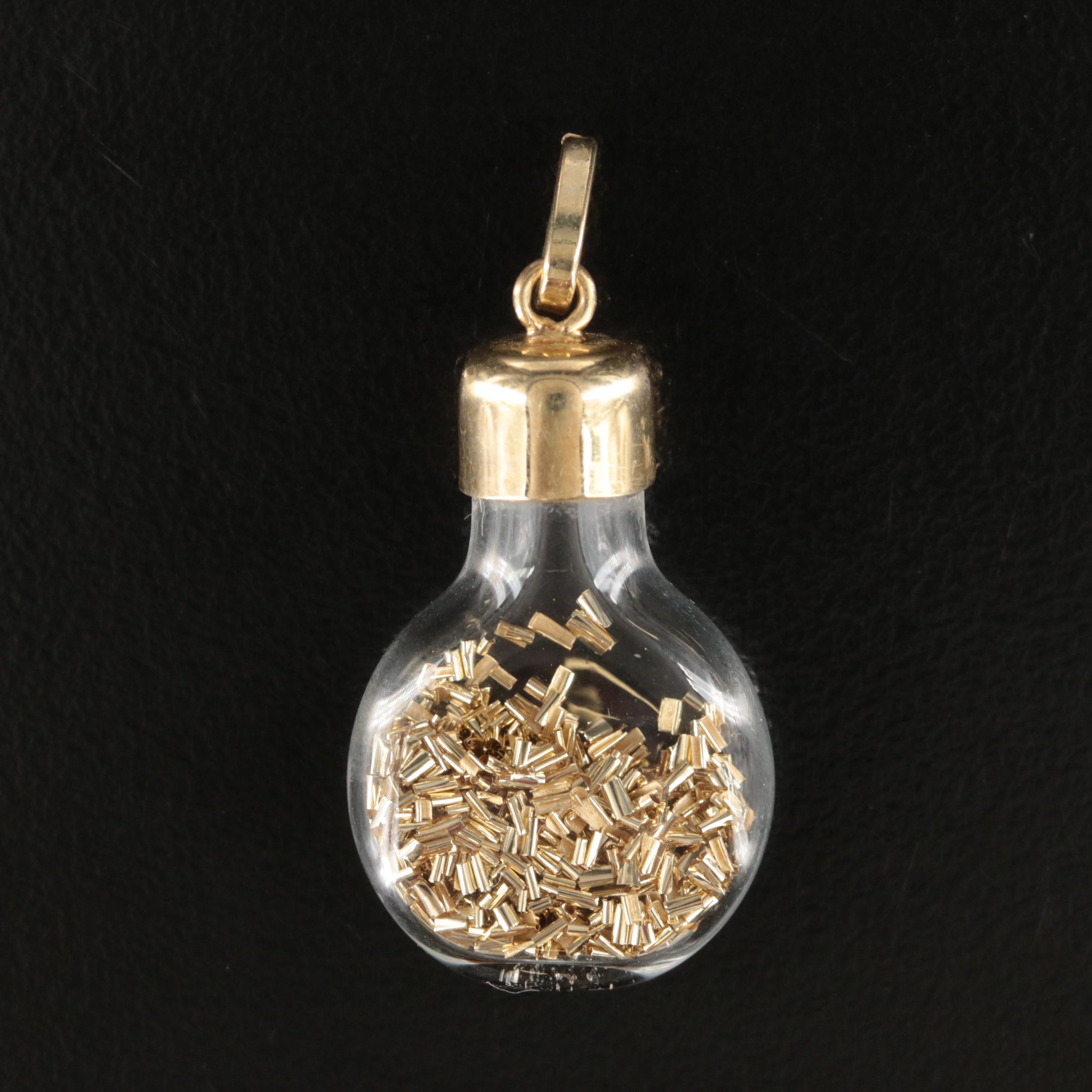 14K Bottle Pendant with Gold Flakes