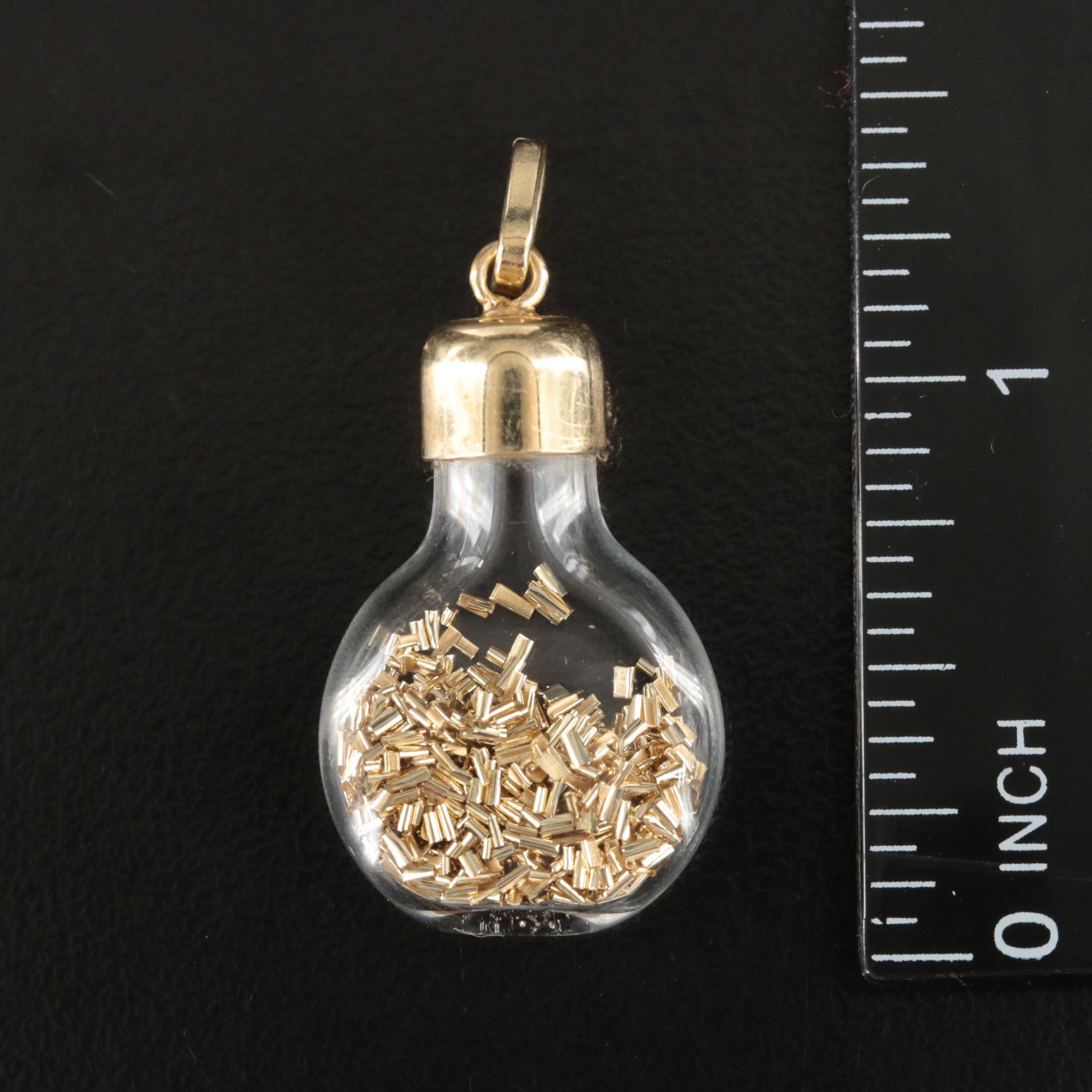 14K Bottle Pendant with Gold Flakes