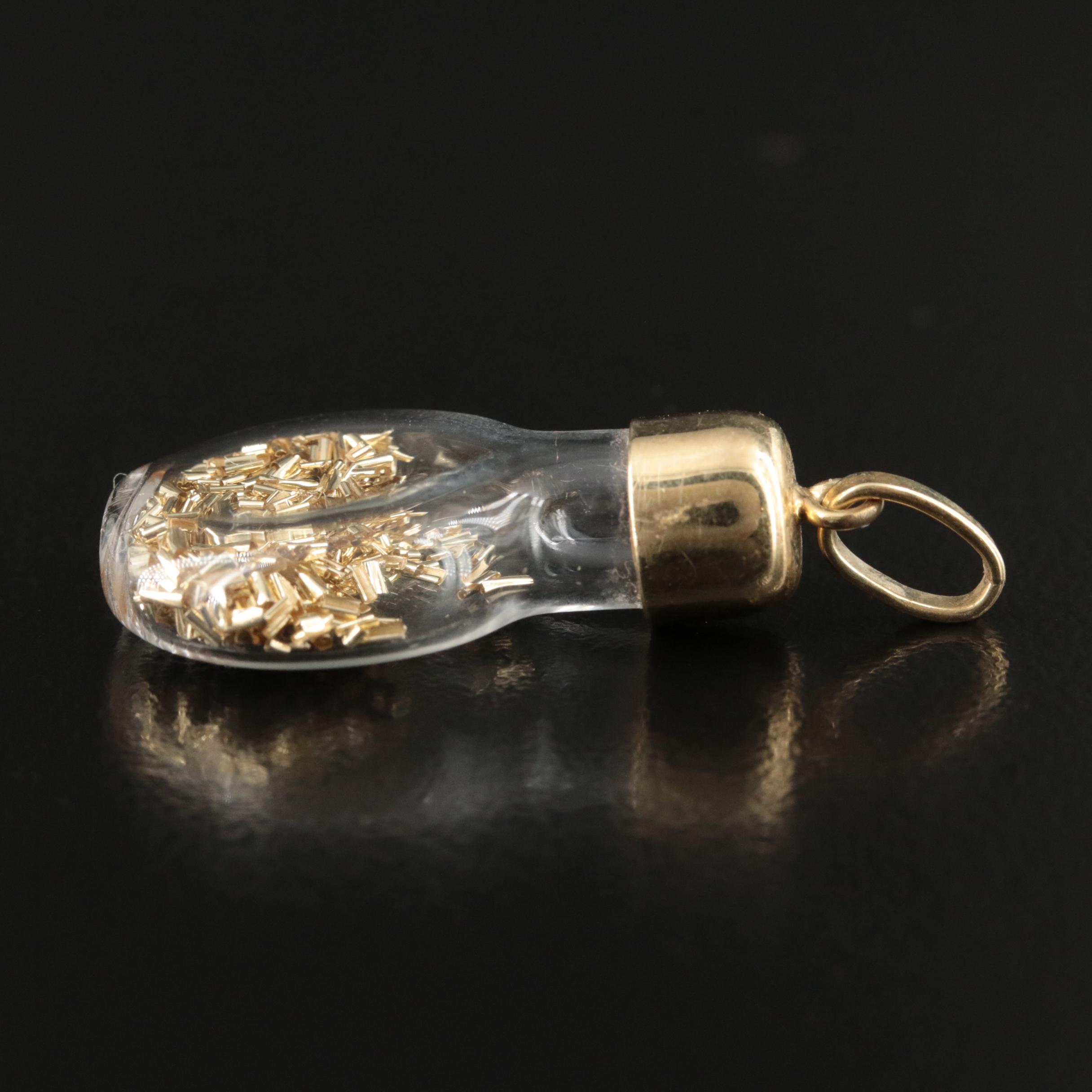 14K Bottle Pendant with Gold Flakes