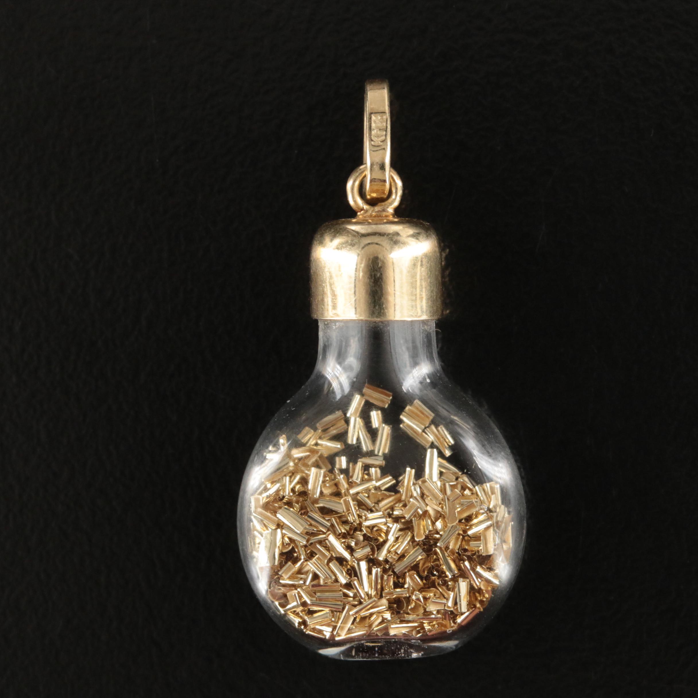 14K Bottle Pendant with Gold Flakes