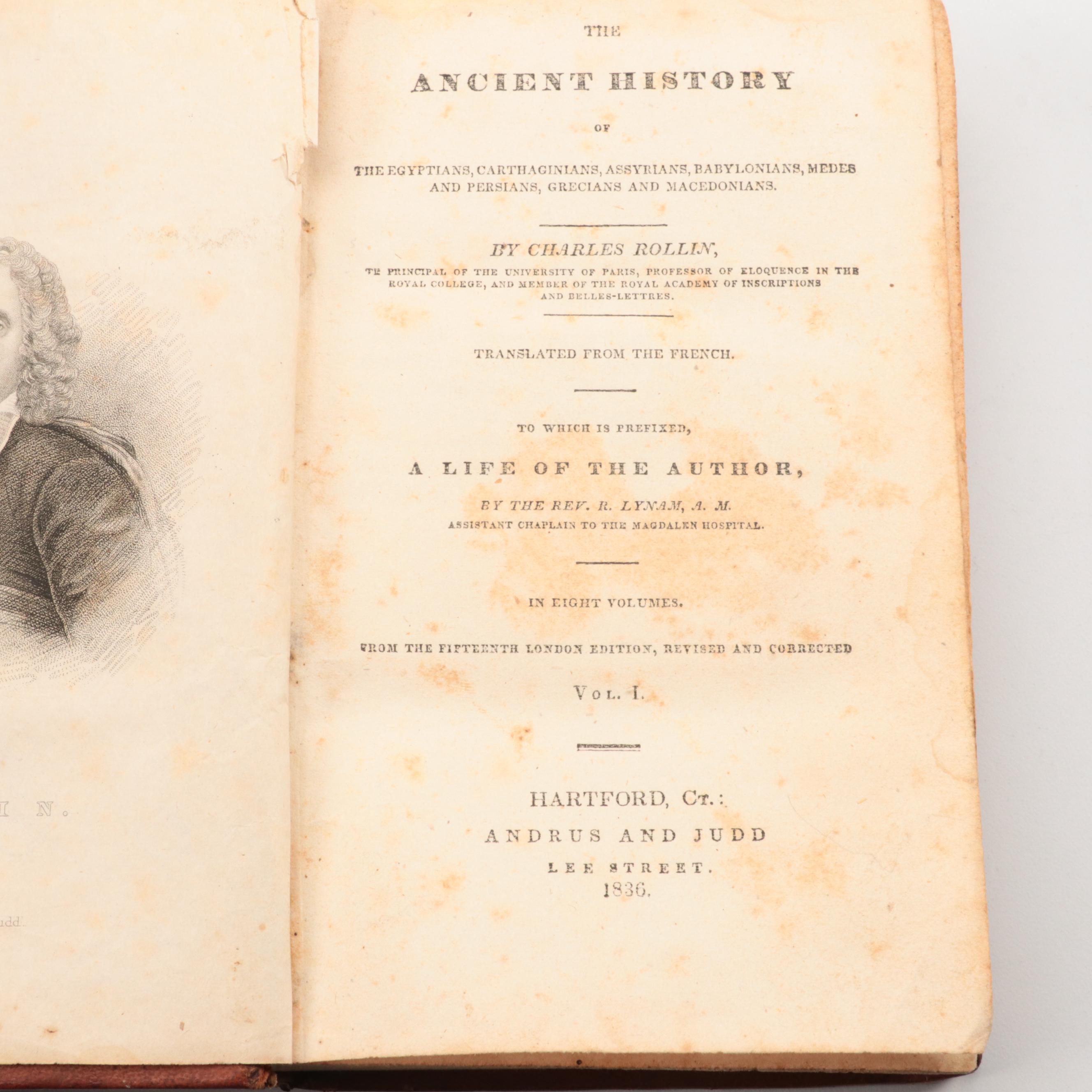 "The Ancient History" Eight-Volume Set by Charles Rollin, Early/Mid-19th Century