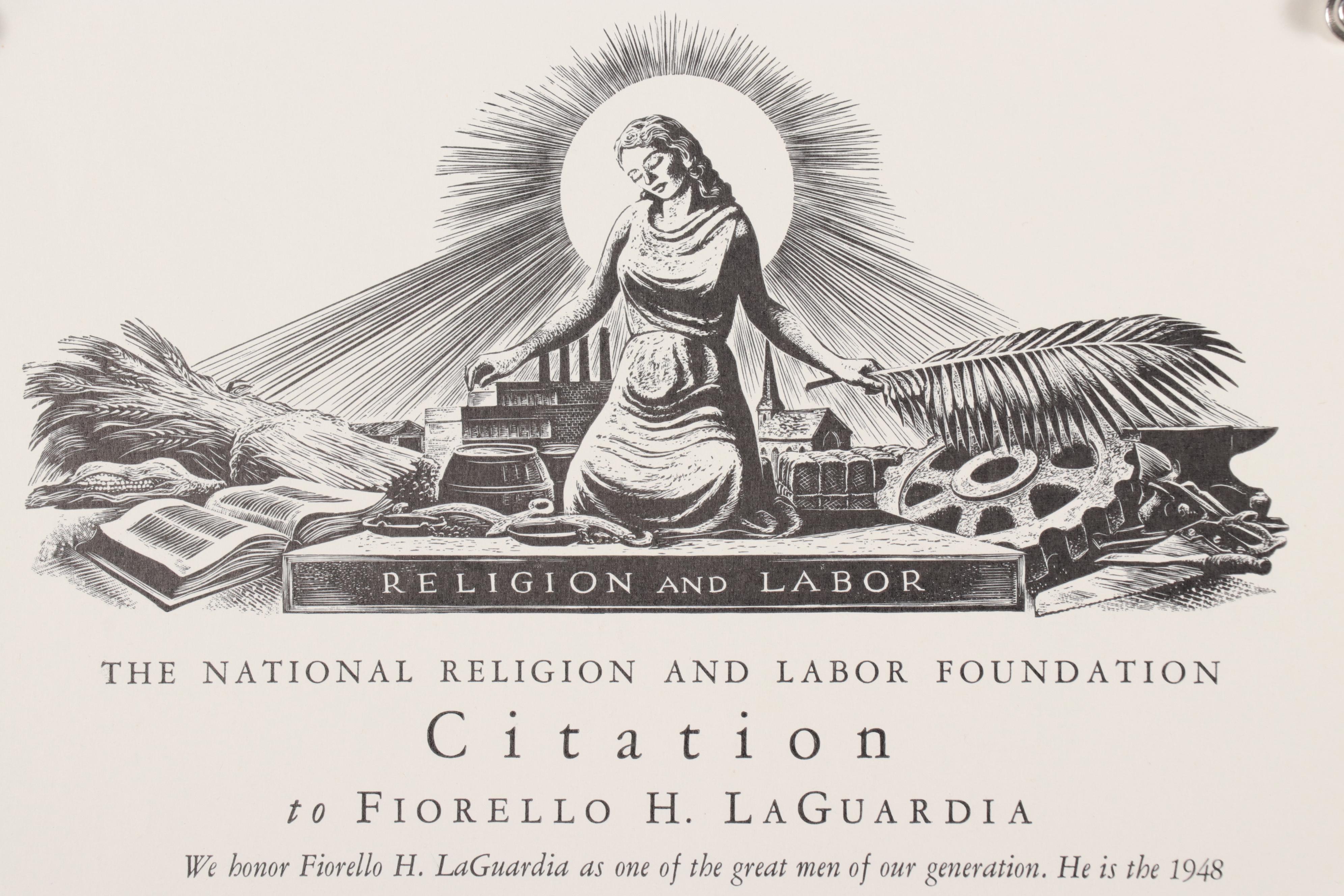 Lynd Ward Woodcut "Religion and Labor," Circa 1948