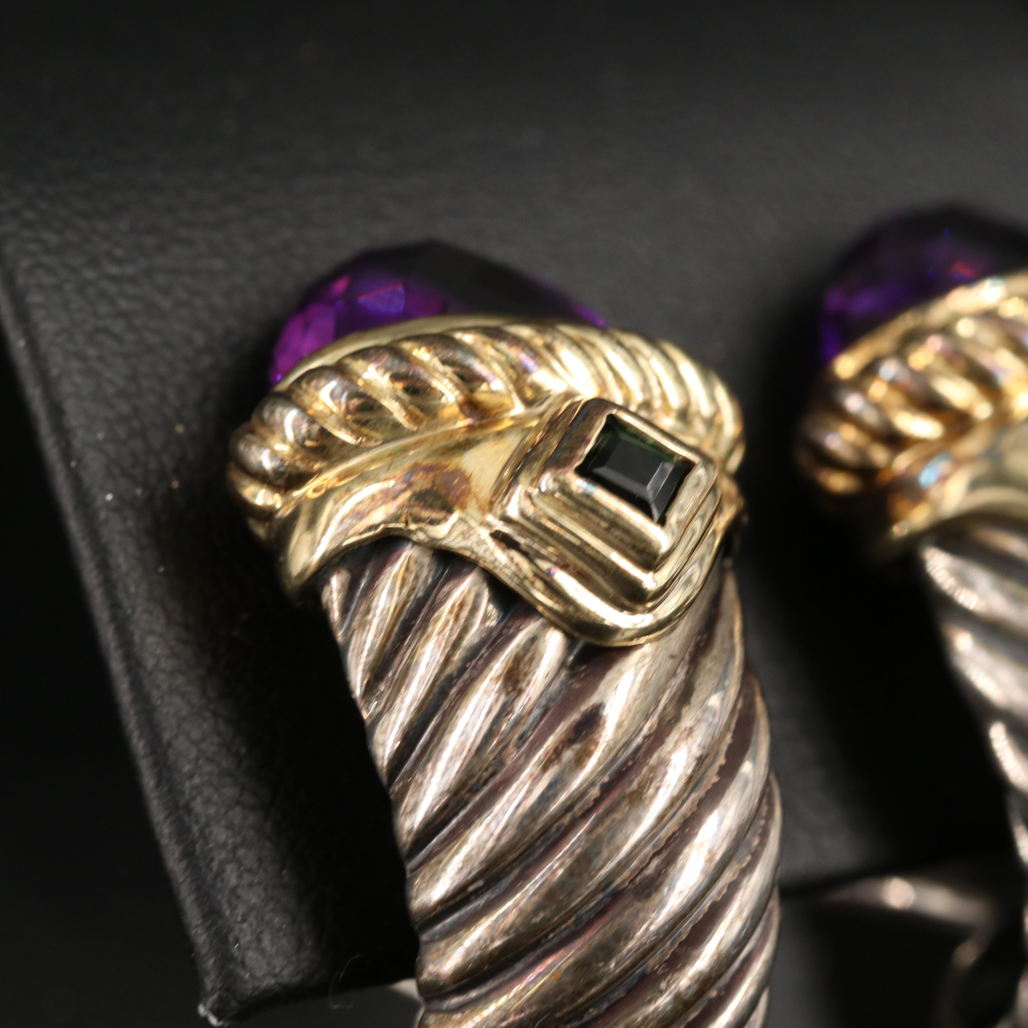 David Yurman "Renaissance" Sterling and 14K Amethyst and Tourmaline Earrings
