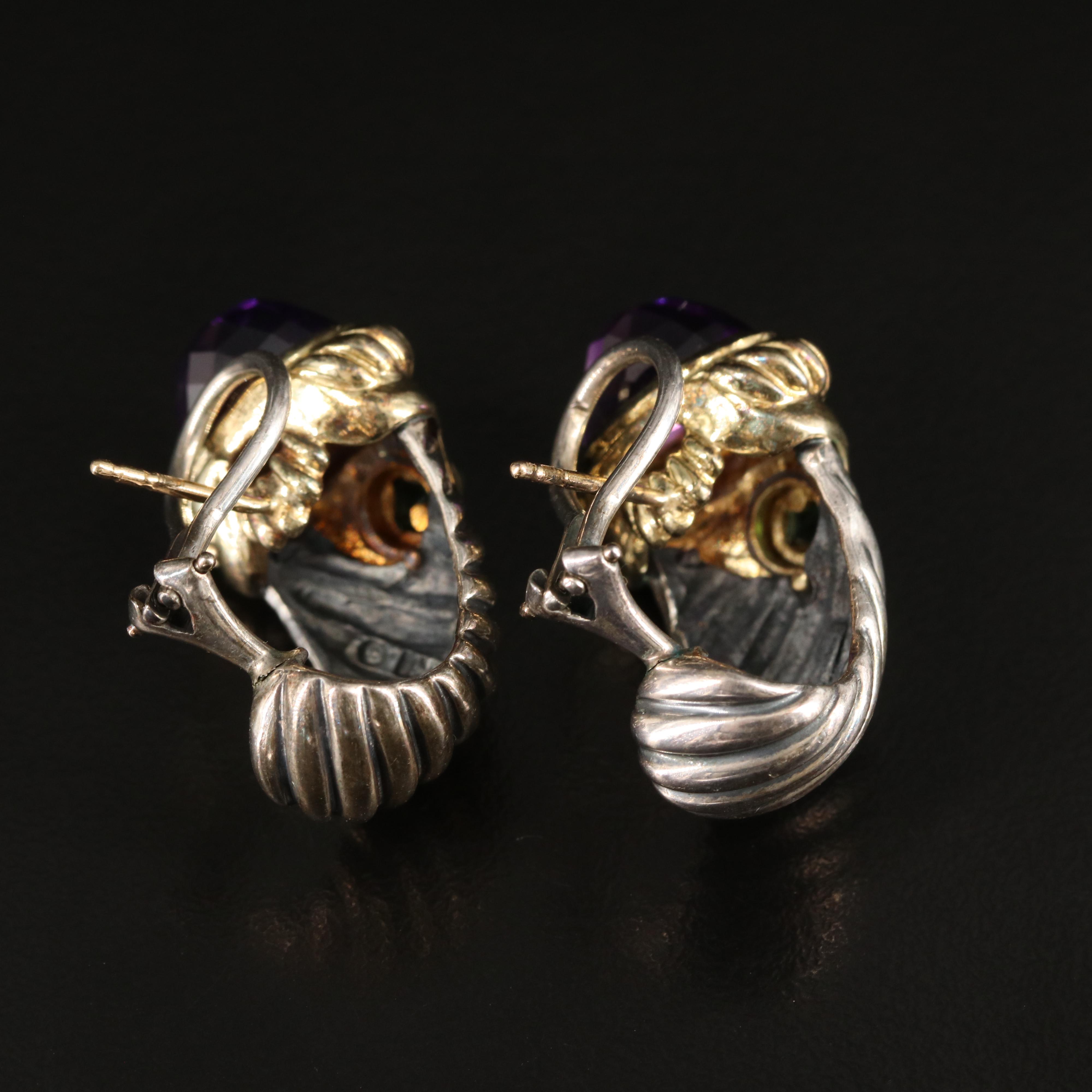 David Yurman "Renaissance" Sterling and 14K Amethyst and Tourmaline Earrings