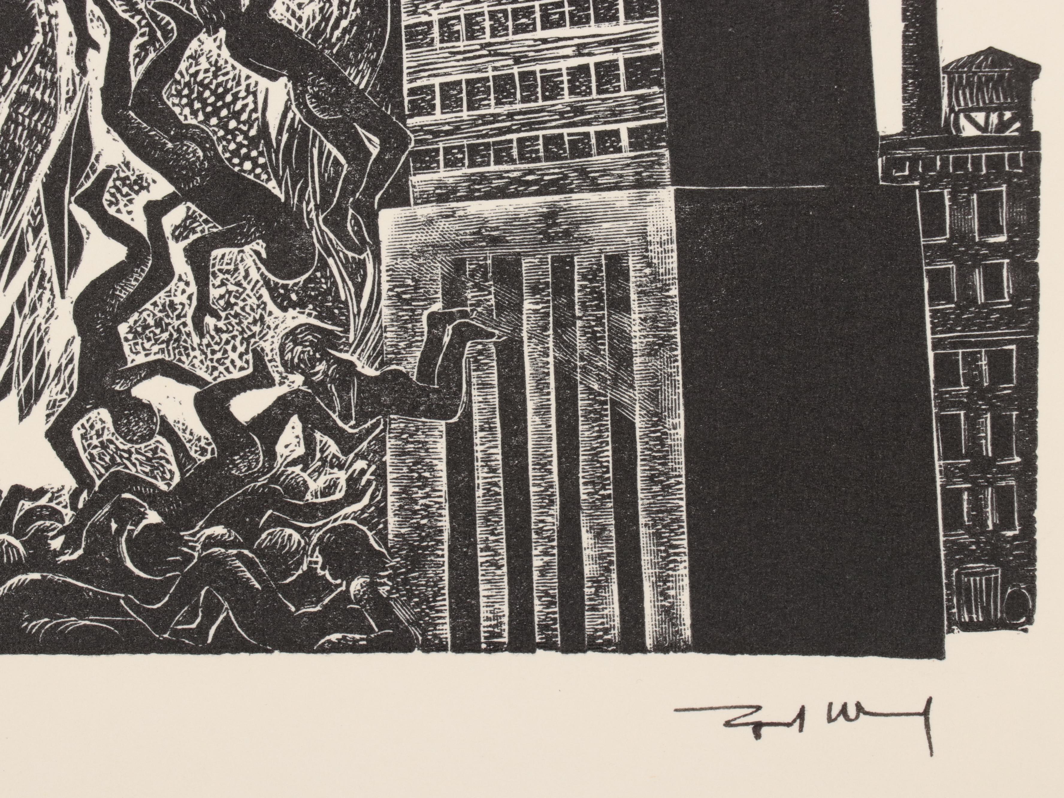 Lynd Ward Wood Engraving "Moloch," Signed by Allen Ginsberg