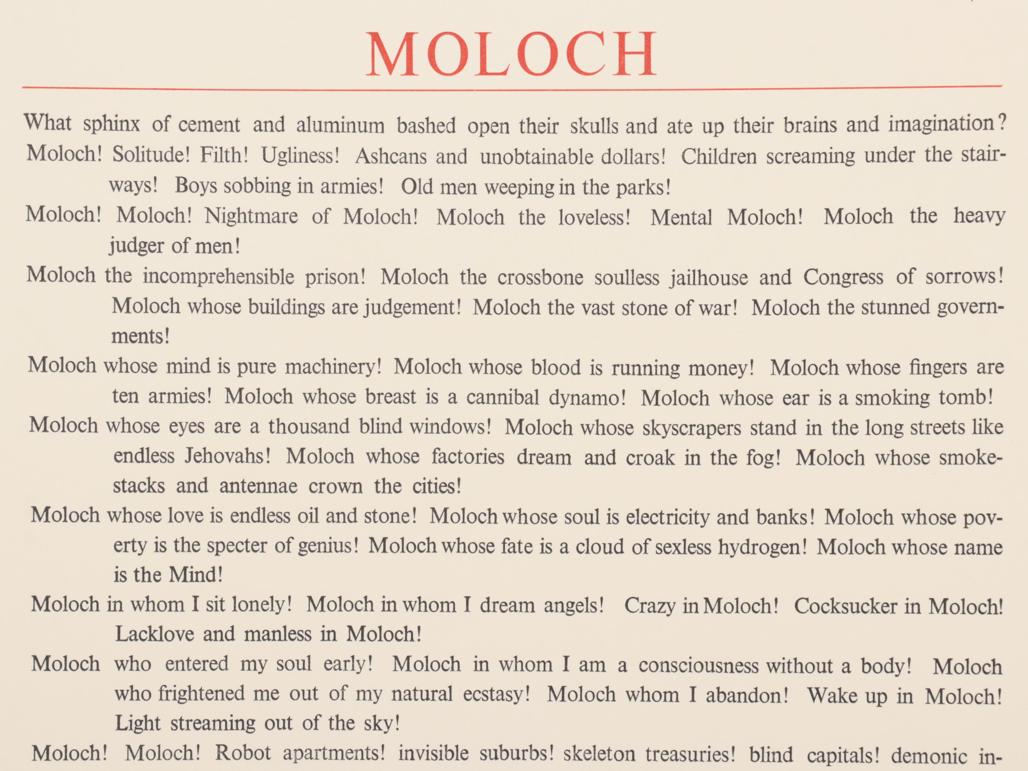 Lynd Ward Wood Engraving "Moloch," Signed by Allen Ginsberg