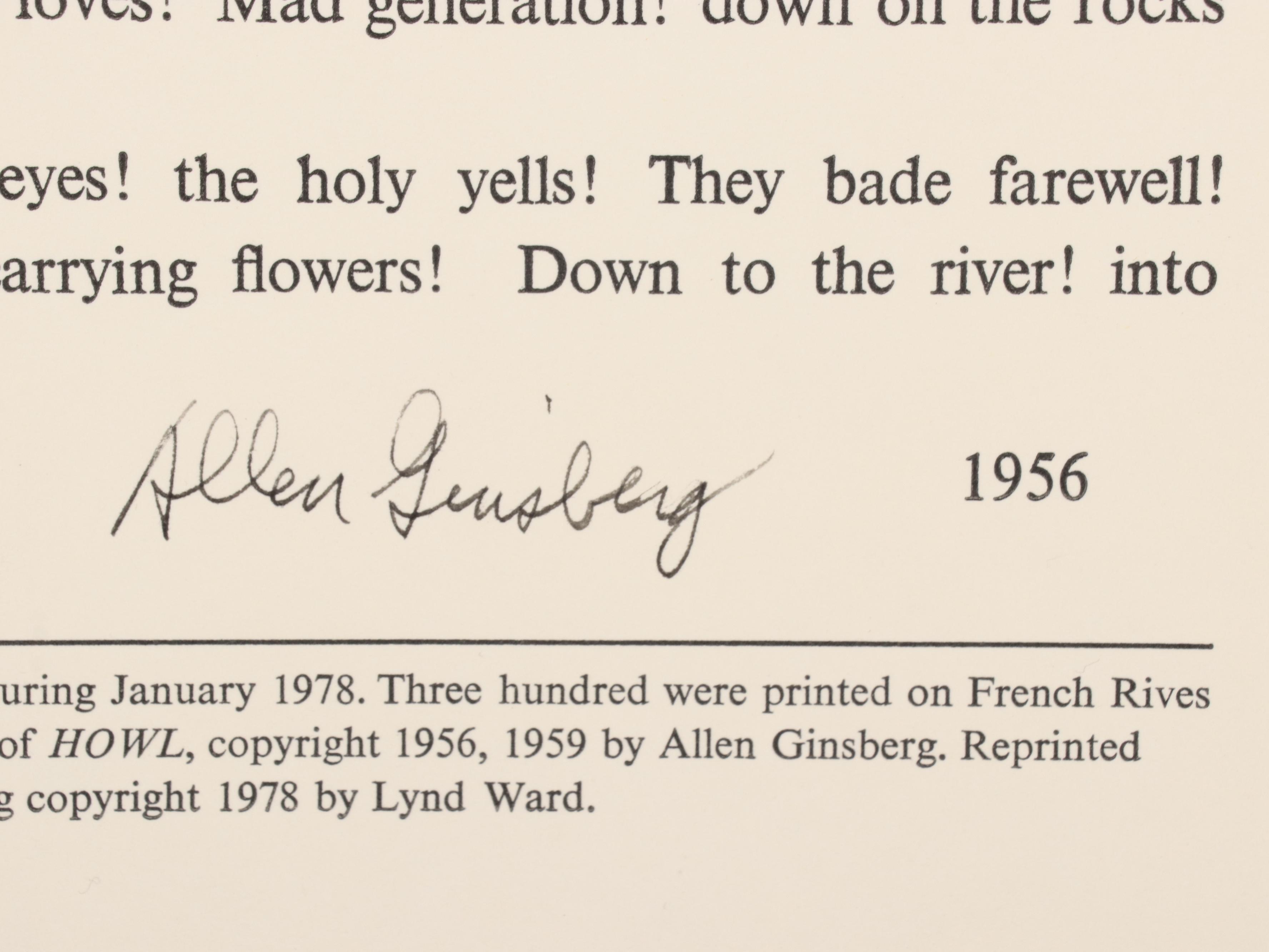 Lynd Ward Wood Engraving "Moloch," Signed by Allen Ginsberg