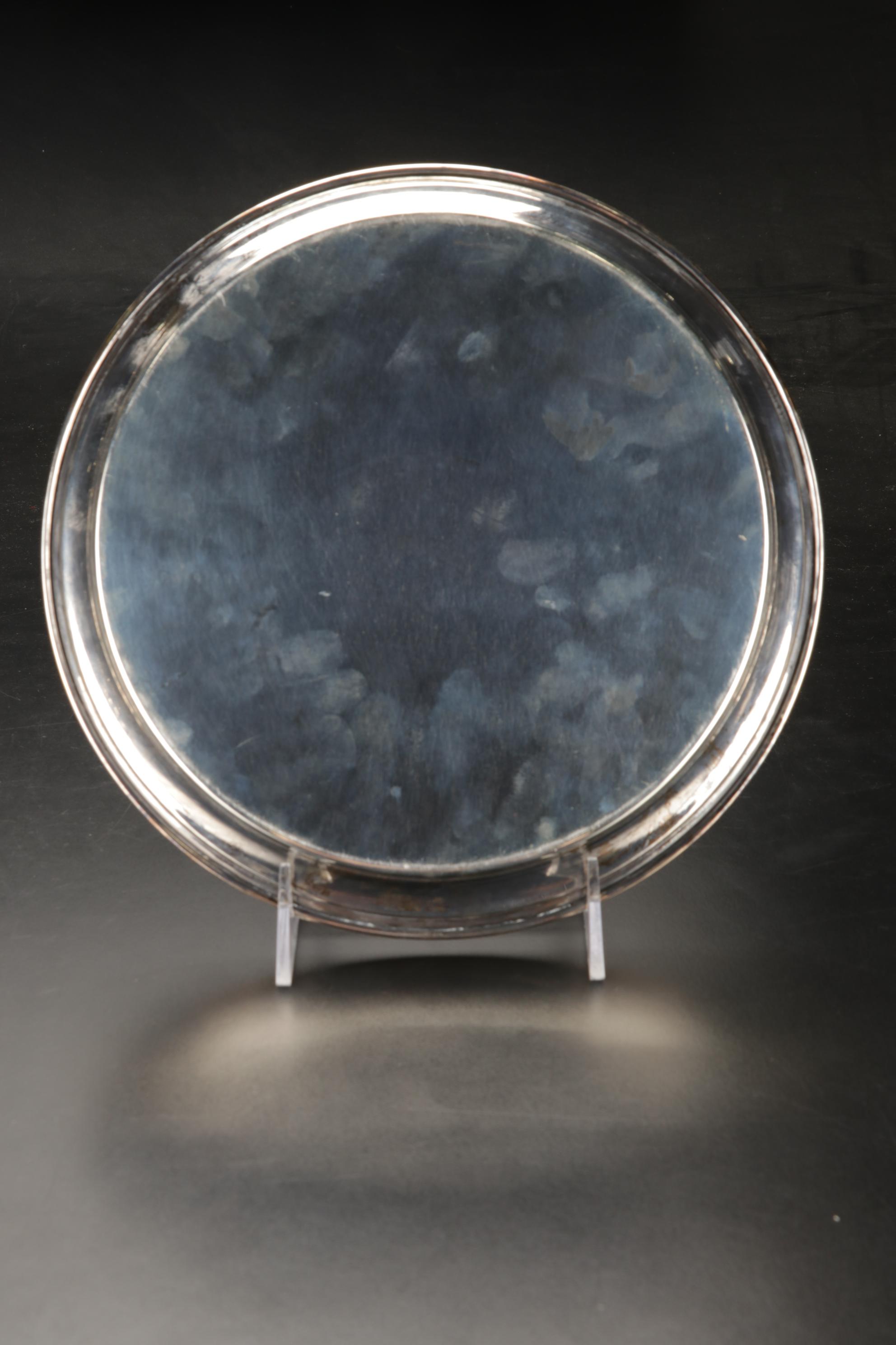 Engraved Sterling Silver Cordial Set and Trumpet Vase, 20th Century