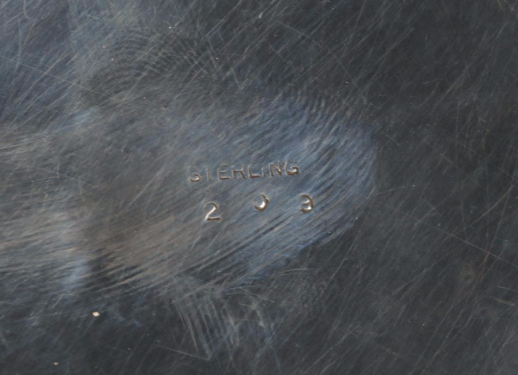 Engraved Sterling Silver Cordial Set and Trumpet Vase, 20th Century