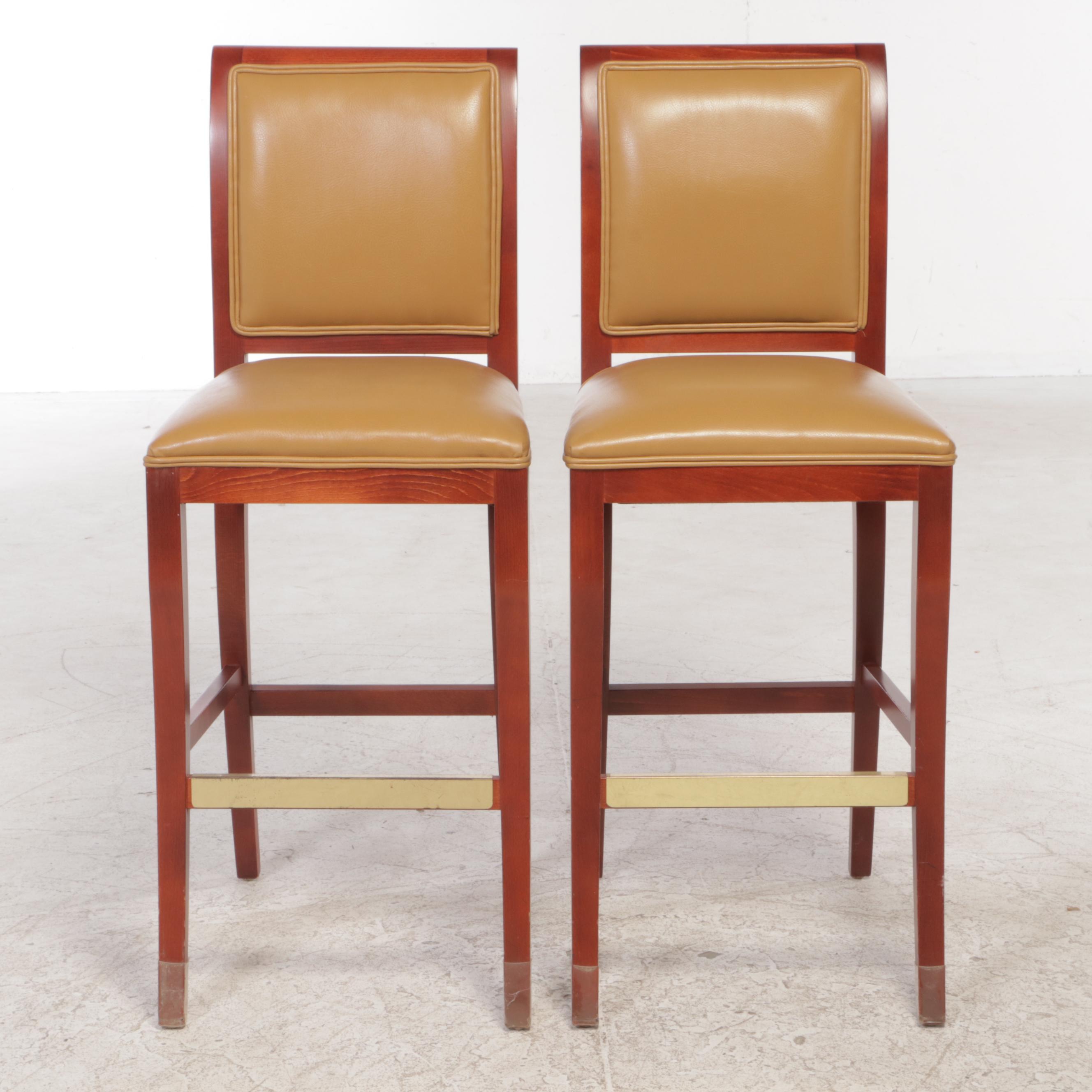 Seven Shelby Williams Wooden and Vinyl-Upholstered Counter Stools