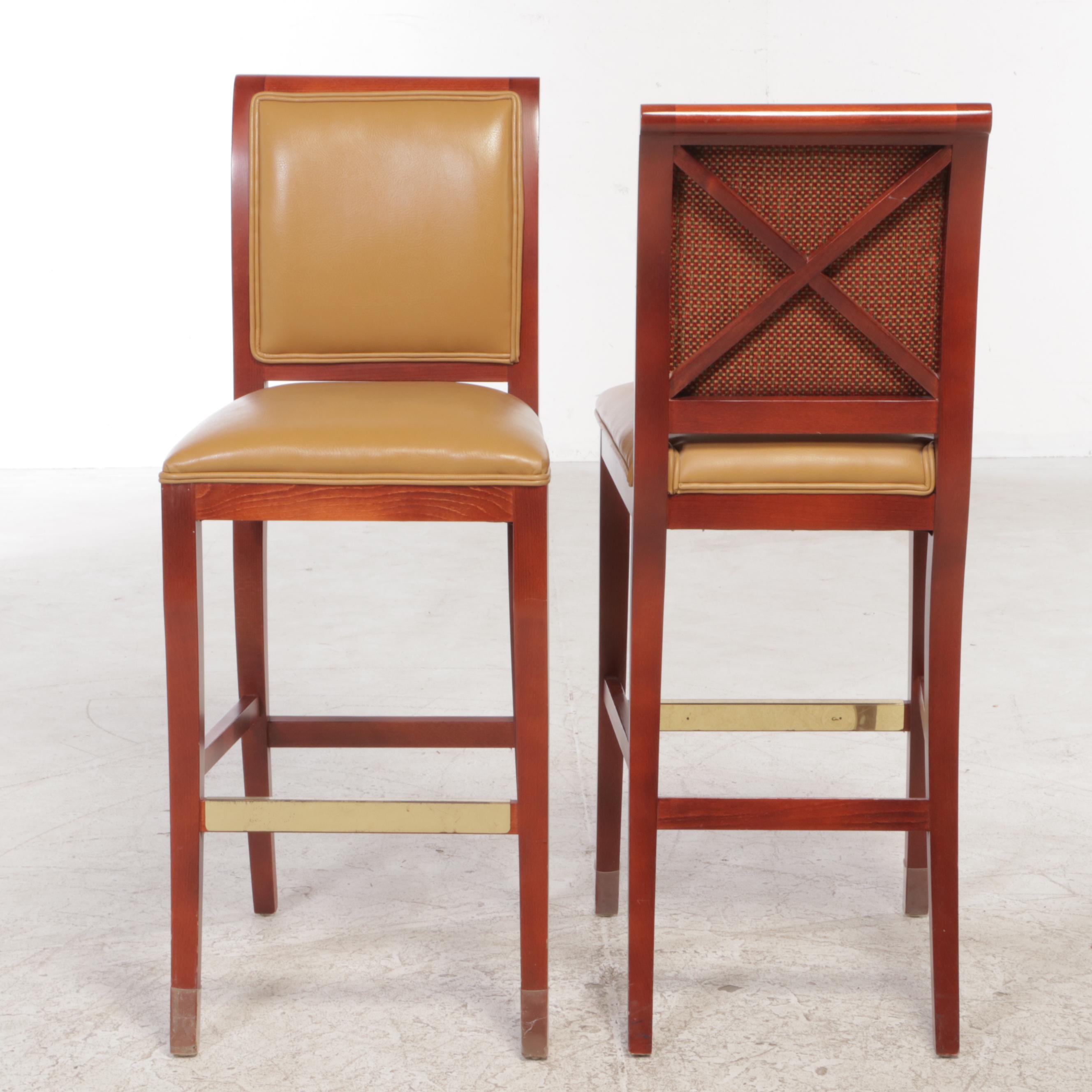Seven Shelby Williams Wooden and Vinyl-Upholstered Counter Stools