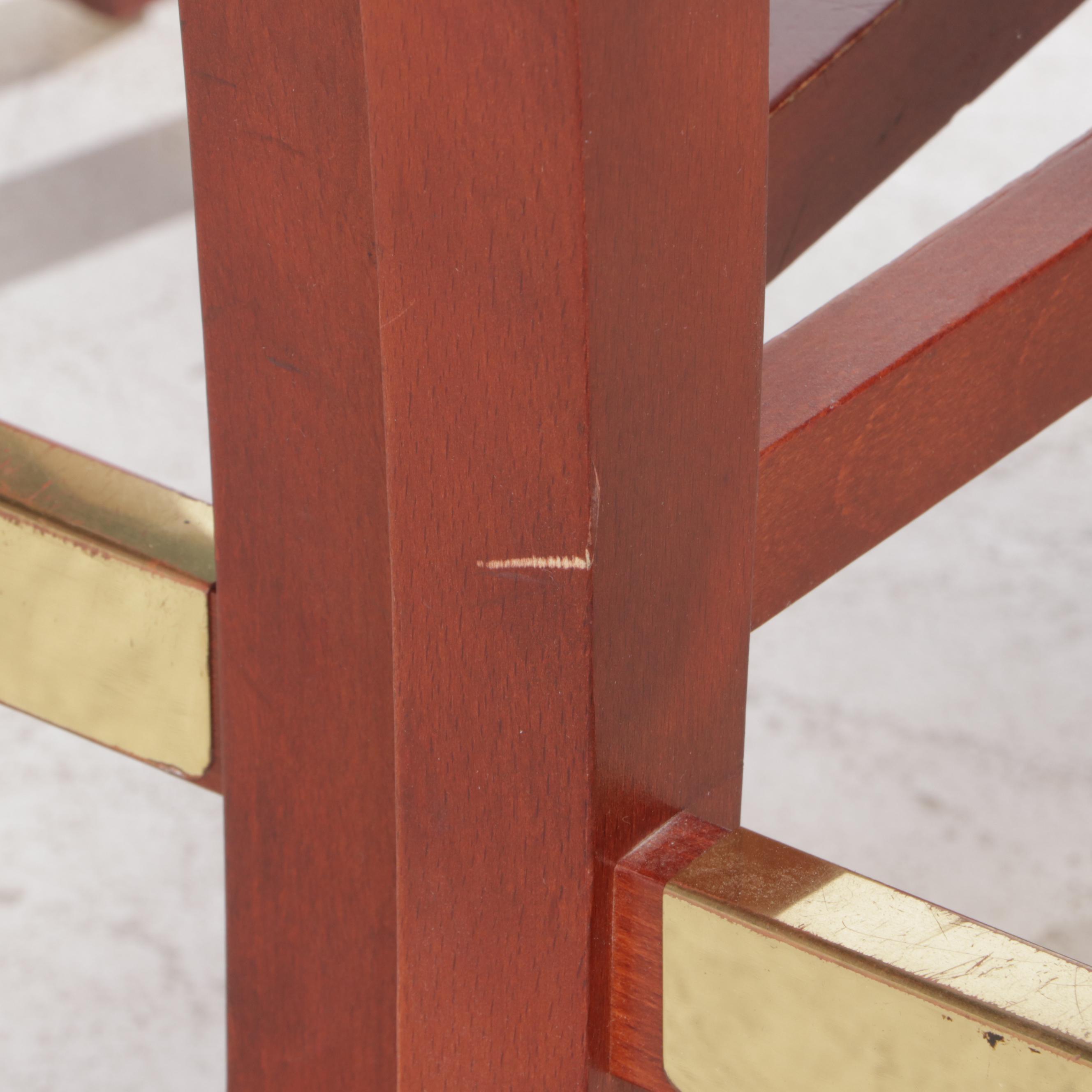 Seven Shelby Williams Wooden and Vinyl-Upholstered Counter Stools