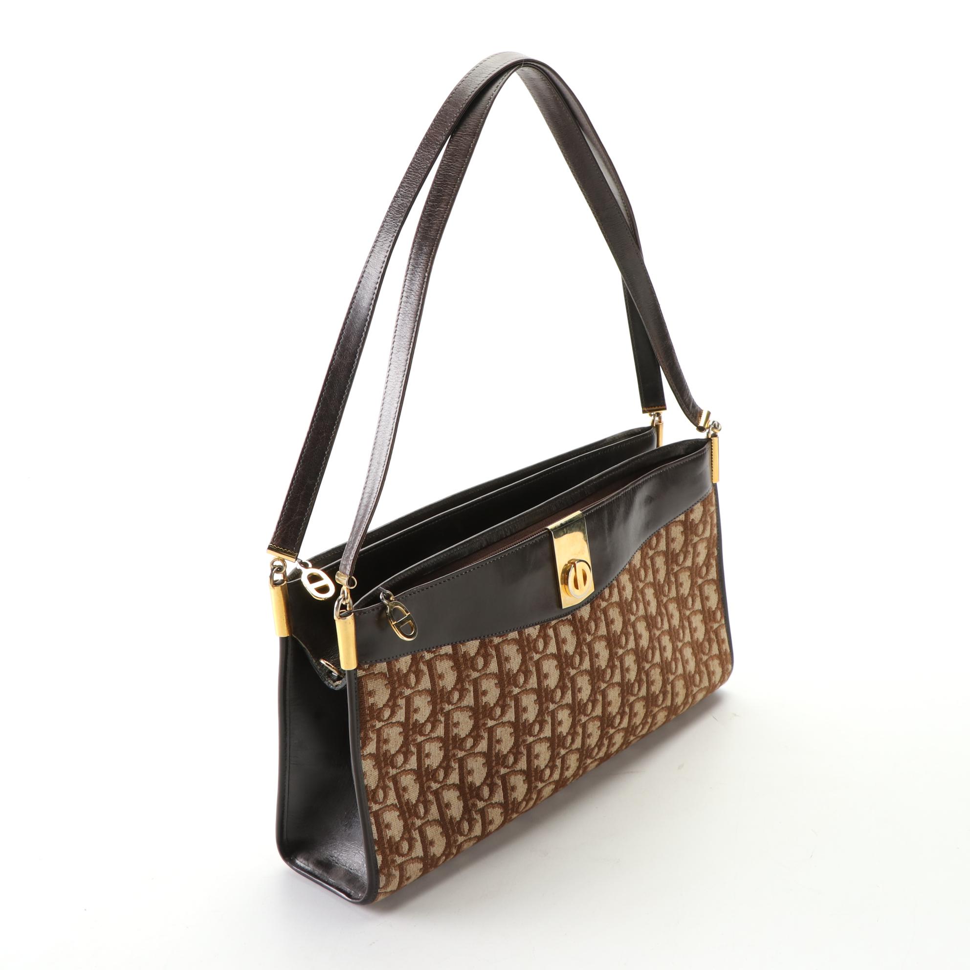 Christian Dior Shoulder Bag in Oblique Canvas and Brown Leather