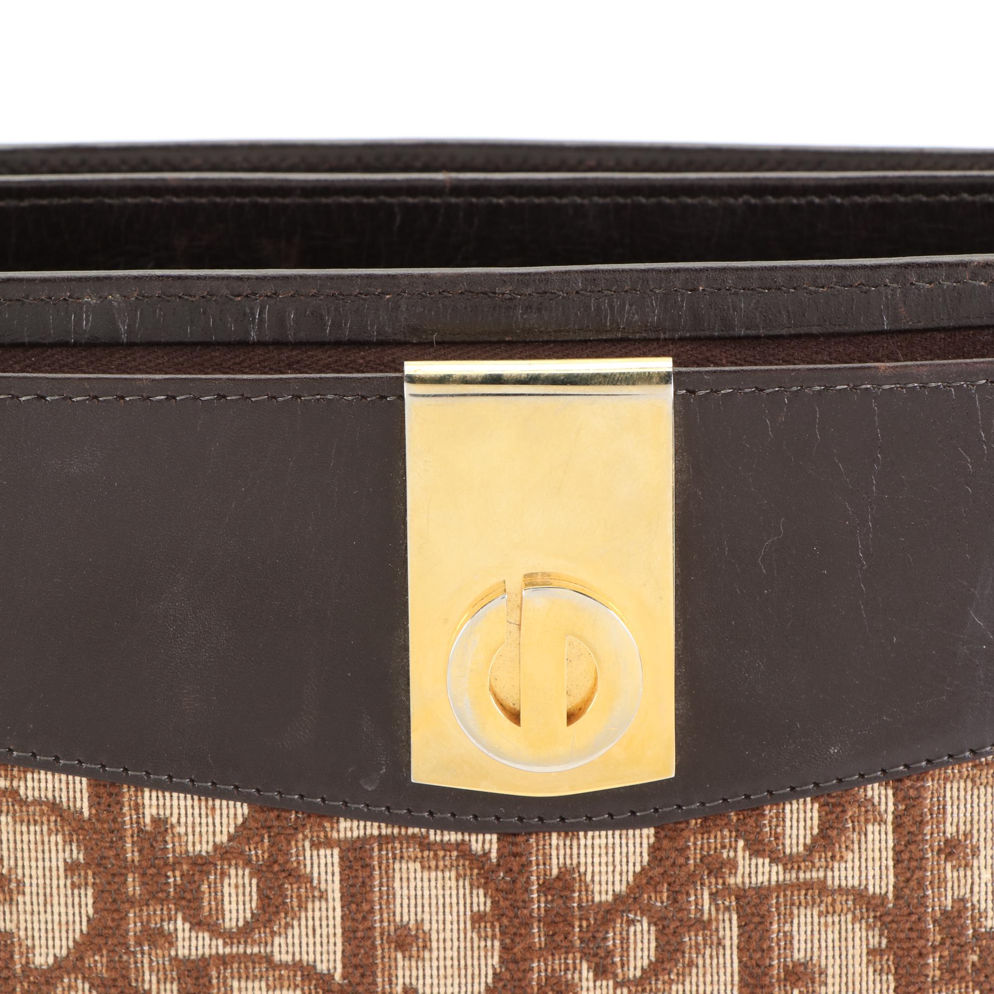 Christian Dior Shoulder Bag in Oblique Canvas and Brown Leather