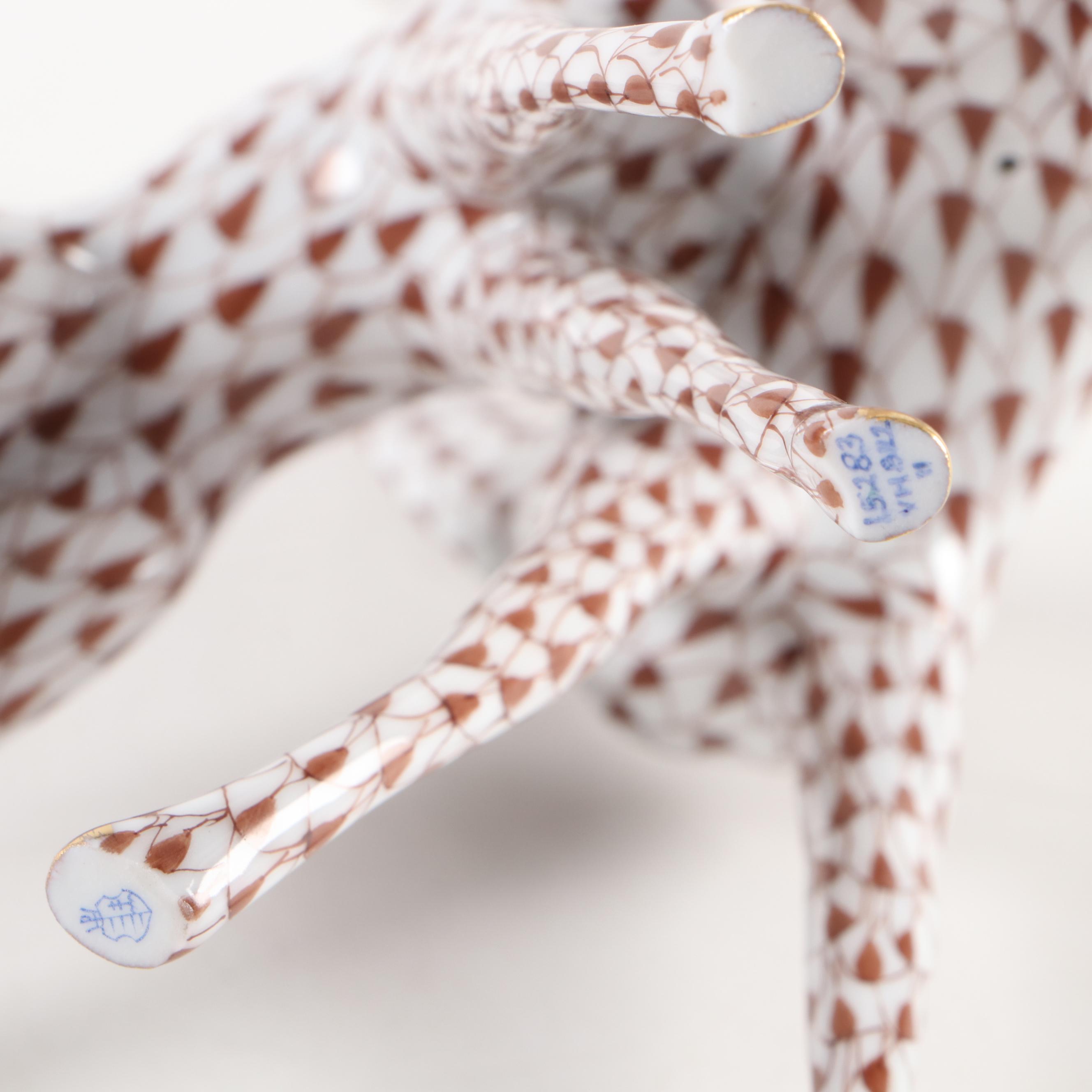 Herend Chocolate Fishnet with Gold "Pair of Giraffes" Porcelain Figurine