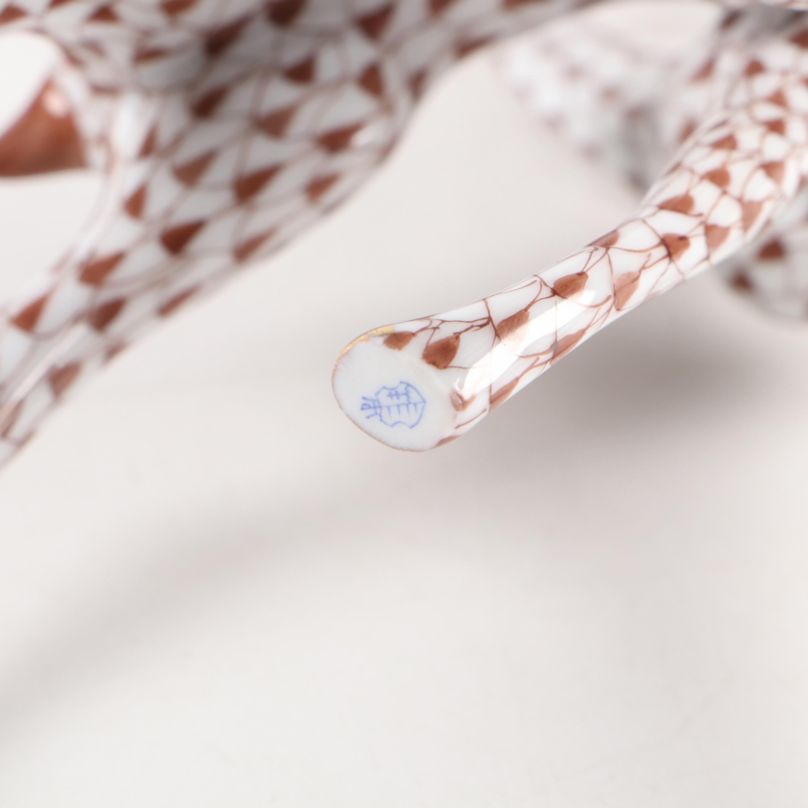 Herend Chocolate Fishnet with Gold "Pair of Giraffes" Porcelain Figurine